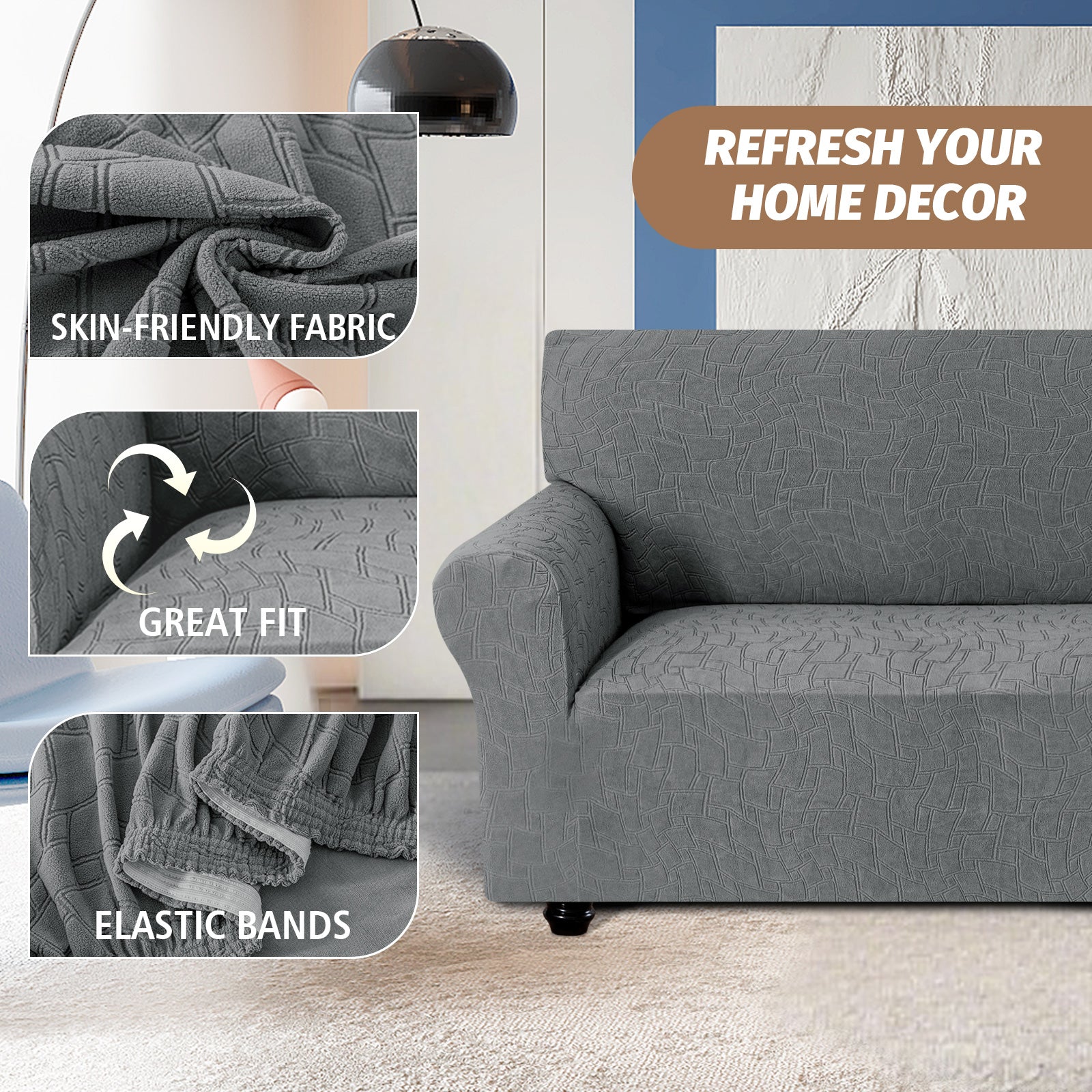 Ystyle 4 Seater Sofa Cover with Armrests, Universal Elastic Sofa Cover, Anti-Scratch for Cat Dogs, Stretch Sofa Cover, Anti-Stain, Non-Slip Sofa Cover