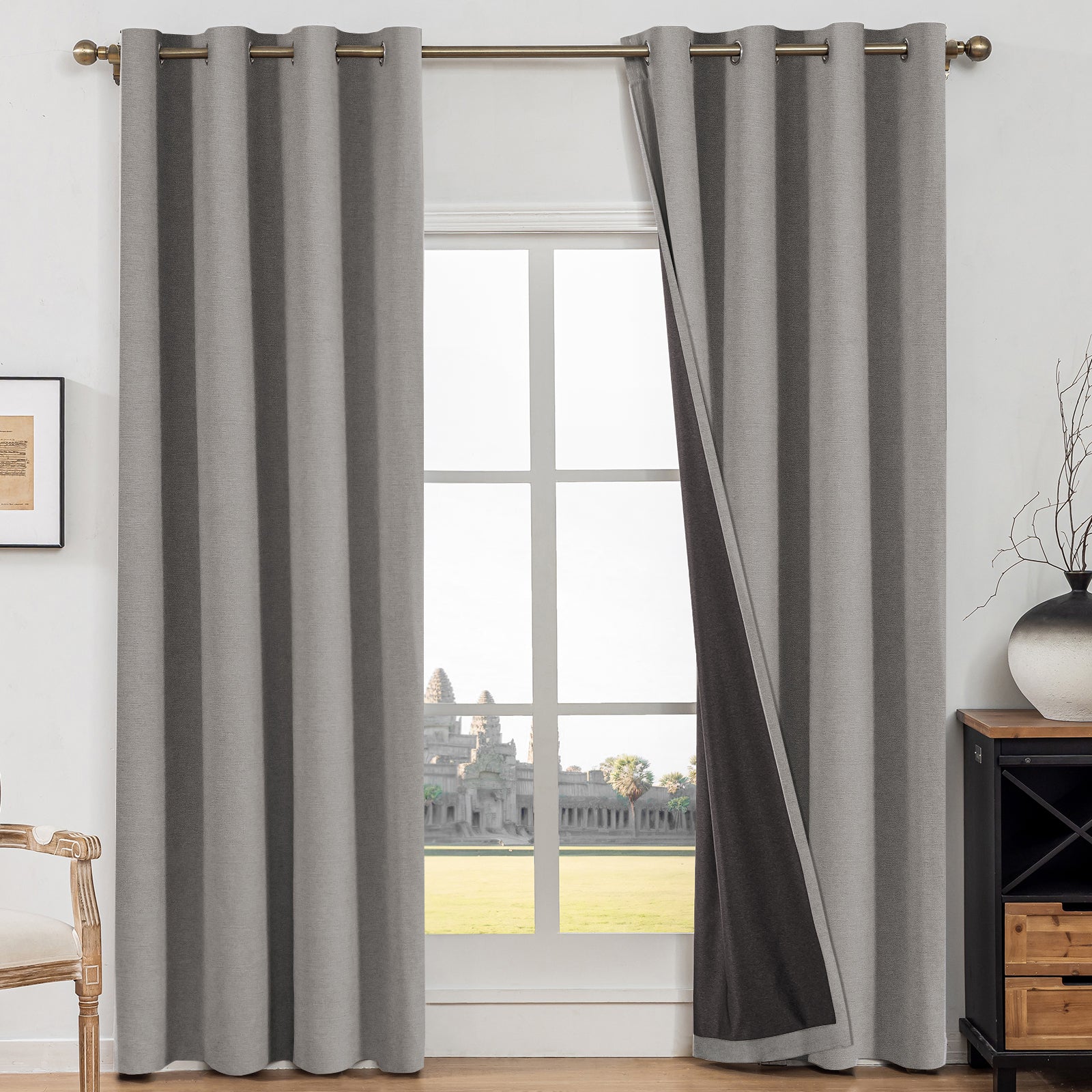 Ystyle 2 Pieces Linen Blackout Curtains Thermal-YSTYLE