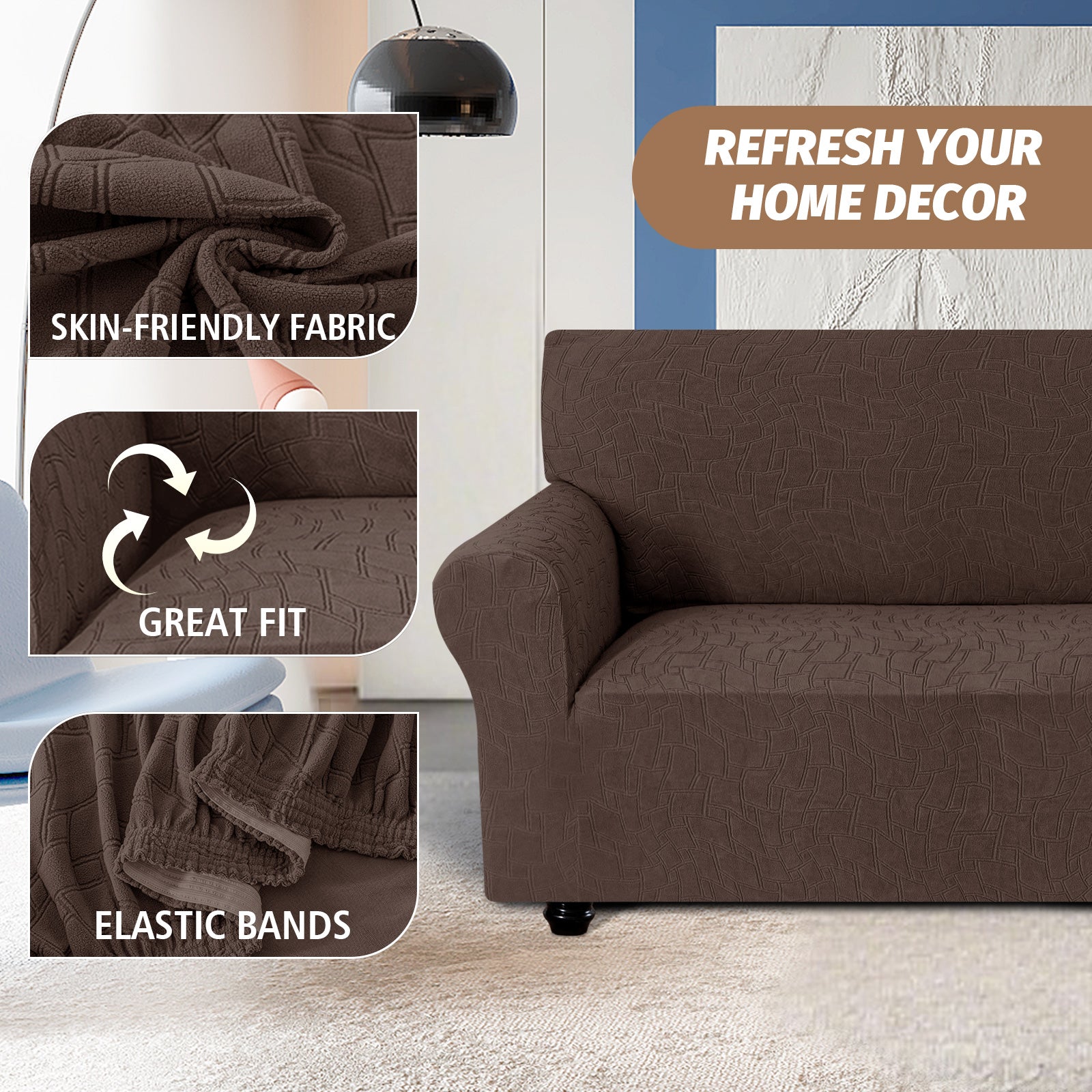 Ystyle 4 Seater Sofa Cover with Armrests, Universal Elastic Sofa Cover, Anti-Scratch for Cat Dogs, Stretch Sofa Cover, Anti-Stain, Non-Slip Sofa Cover