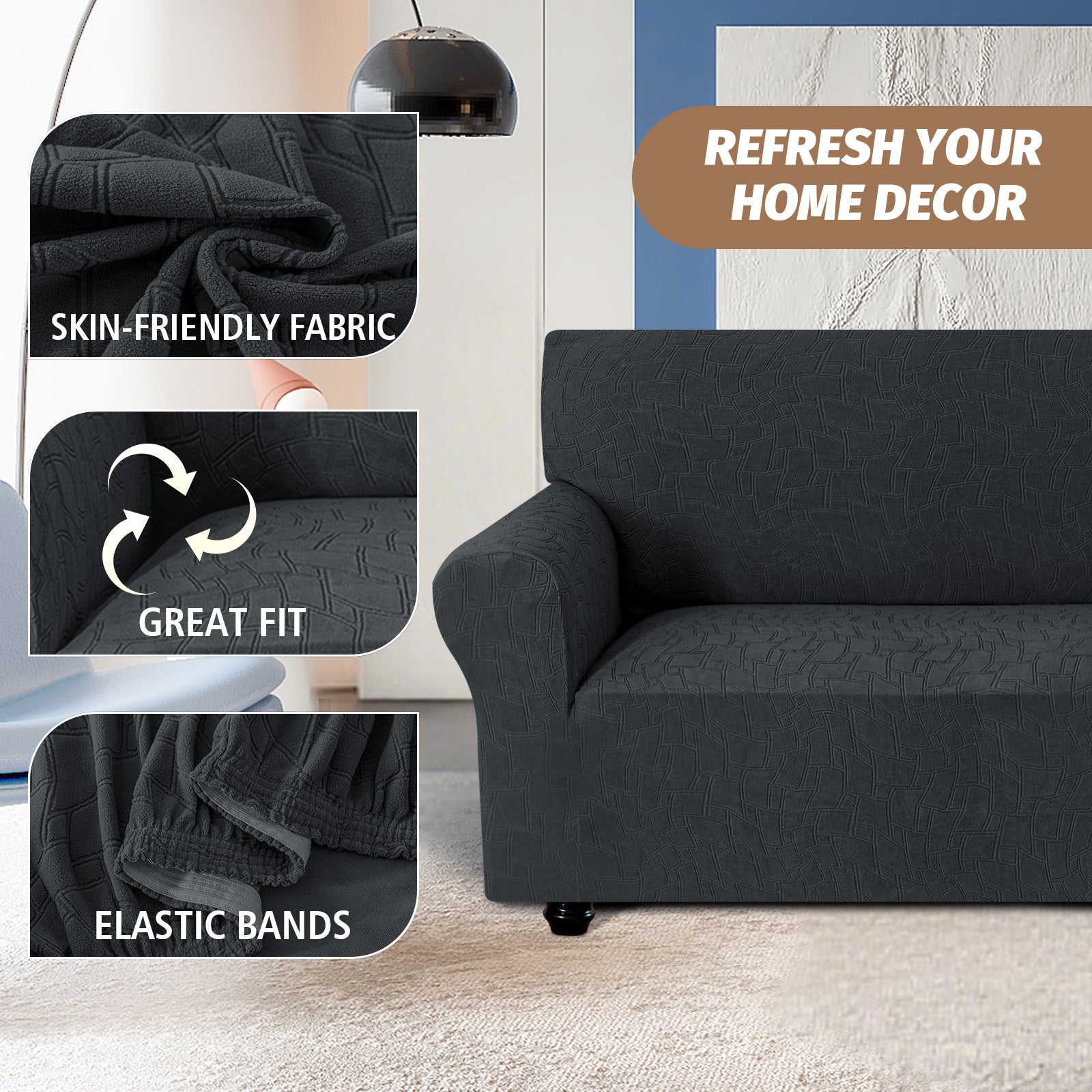 Ystyle 4 Seater Sofa Cover with Armrests, Universal Elastic Sofa Cover, Anti-Scratch for Cat Dogs, Stretch Sofa Cover, Anti-Stain, Non-Slip Sofa Cover