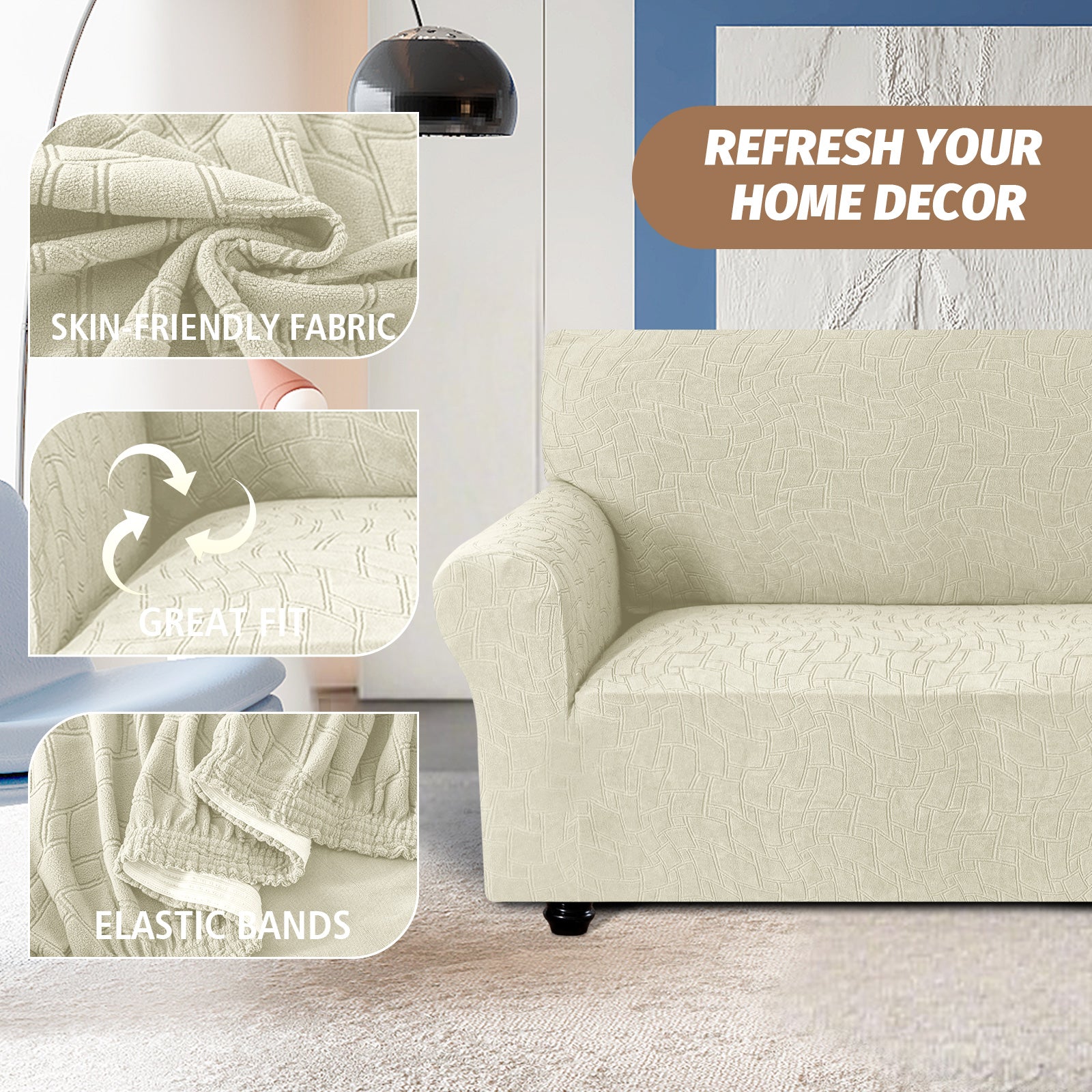 Ystyle 4 Seater Sofa Cover with Armrests, Universal Elastic Sofa Cover, Anti-Scratch for Cat Dogs, Stretch Sofa Cover, Anti-Stain, Non-Slip Sofa Cover