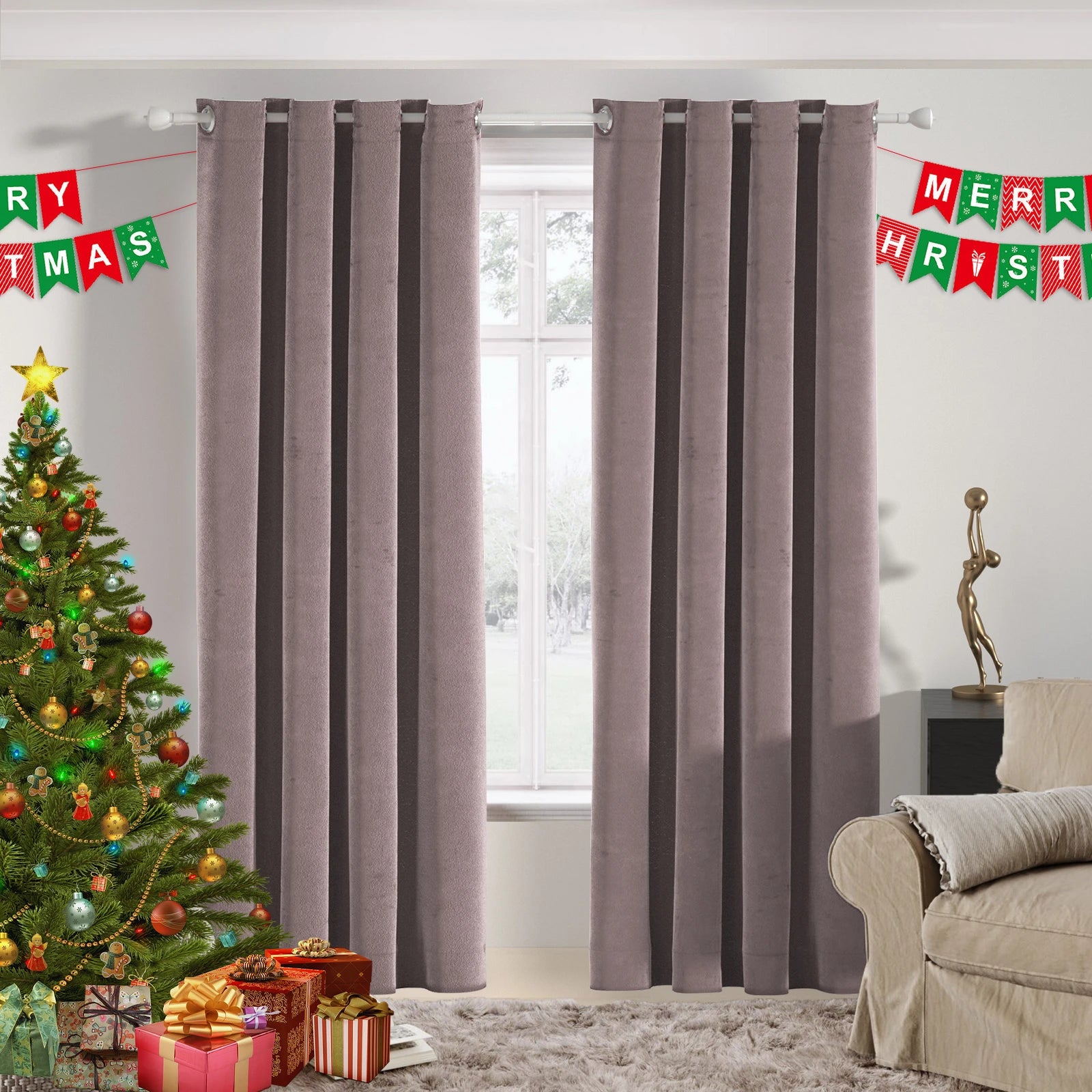 YSTYLE 2 Pieces Velvet Blackout Curtains 100% Blackout-YSTYLE