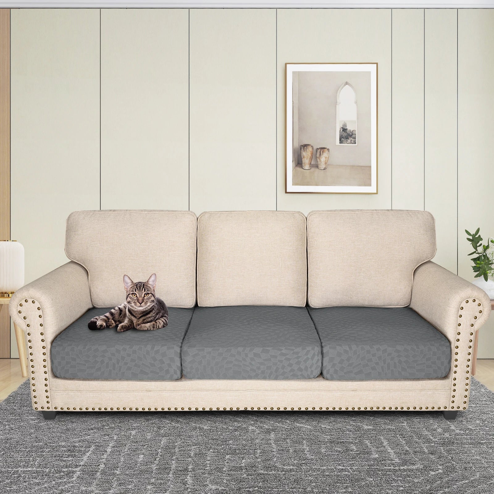 YSTYLE 3 Pieces Stretch Sofa Seat Cover 1 Seater Geometric Anti Slip-YSTYLE