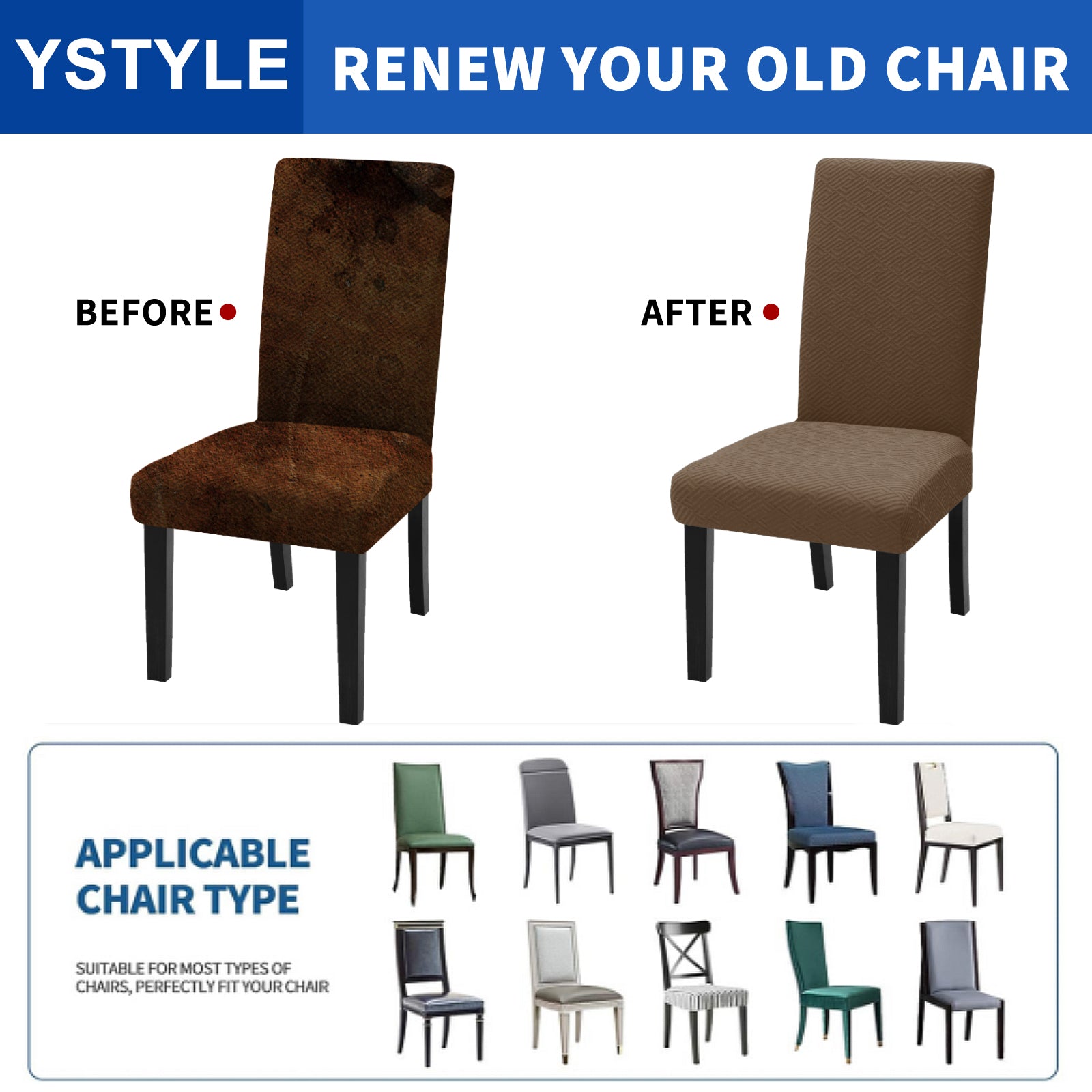 YSTYLE Lot de 4 Housses de Chaise Extensibles Avec Dossier Tissu Doux