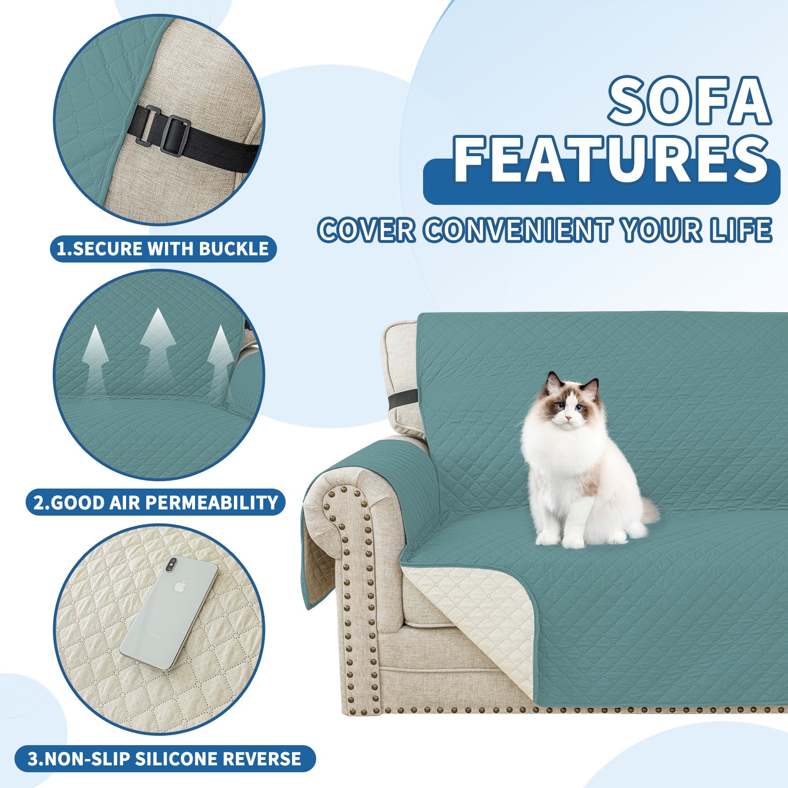 Copertura per divano a forma di L impermeabile YSTYLE per 3 posti, reversibile