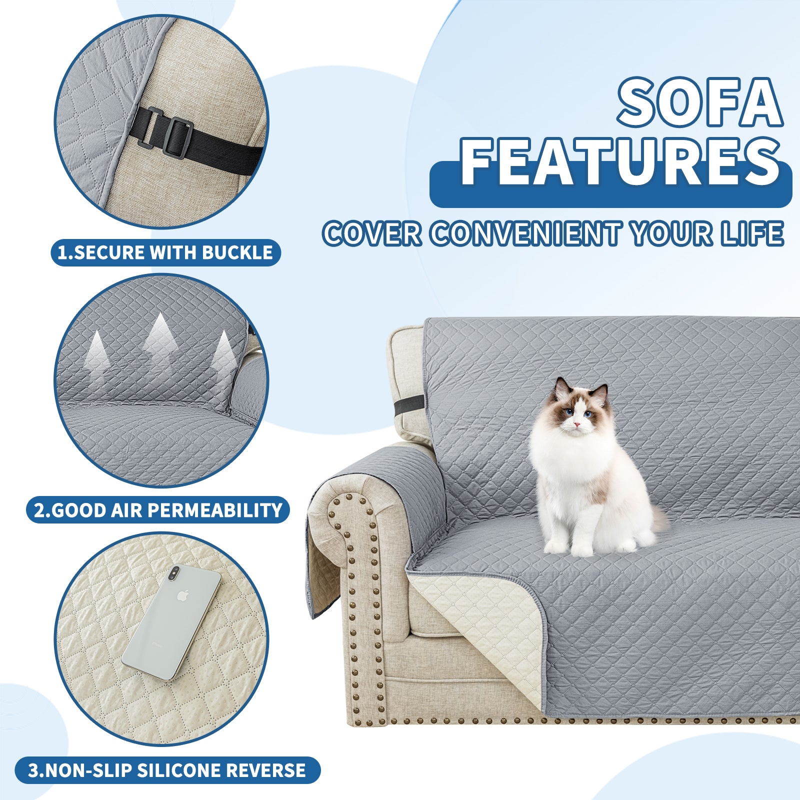 Copertura per divano a forma di L impermeabile YSTYLE per 3 posti, reversibile