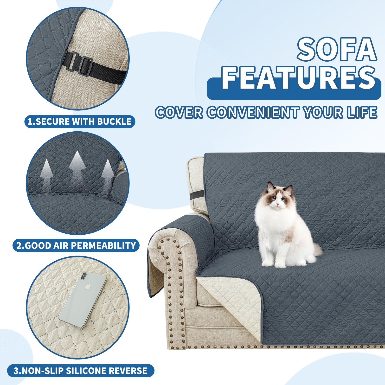 Copertura per divano a forma di L impermeabile YSTYLE per 3 posti, reversibile