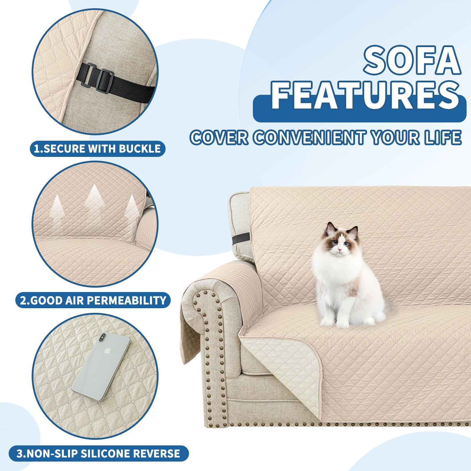 Copertura per divano a forma di L impermeabile YSTYLE per 3 posti, reversibile