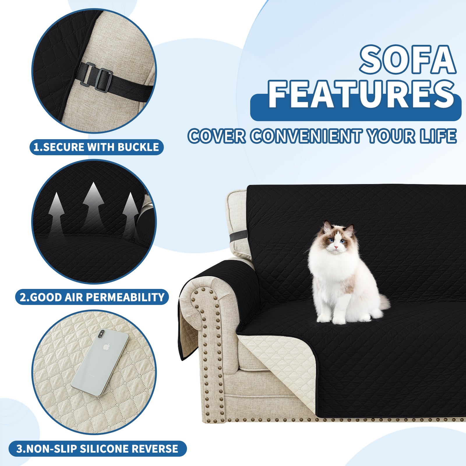 Copertura per divano a forma di L impermeabile YSTYLE per 3 posti, reversibile