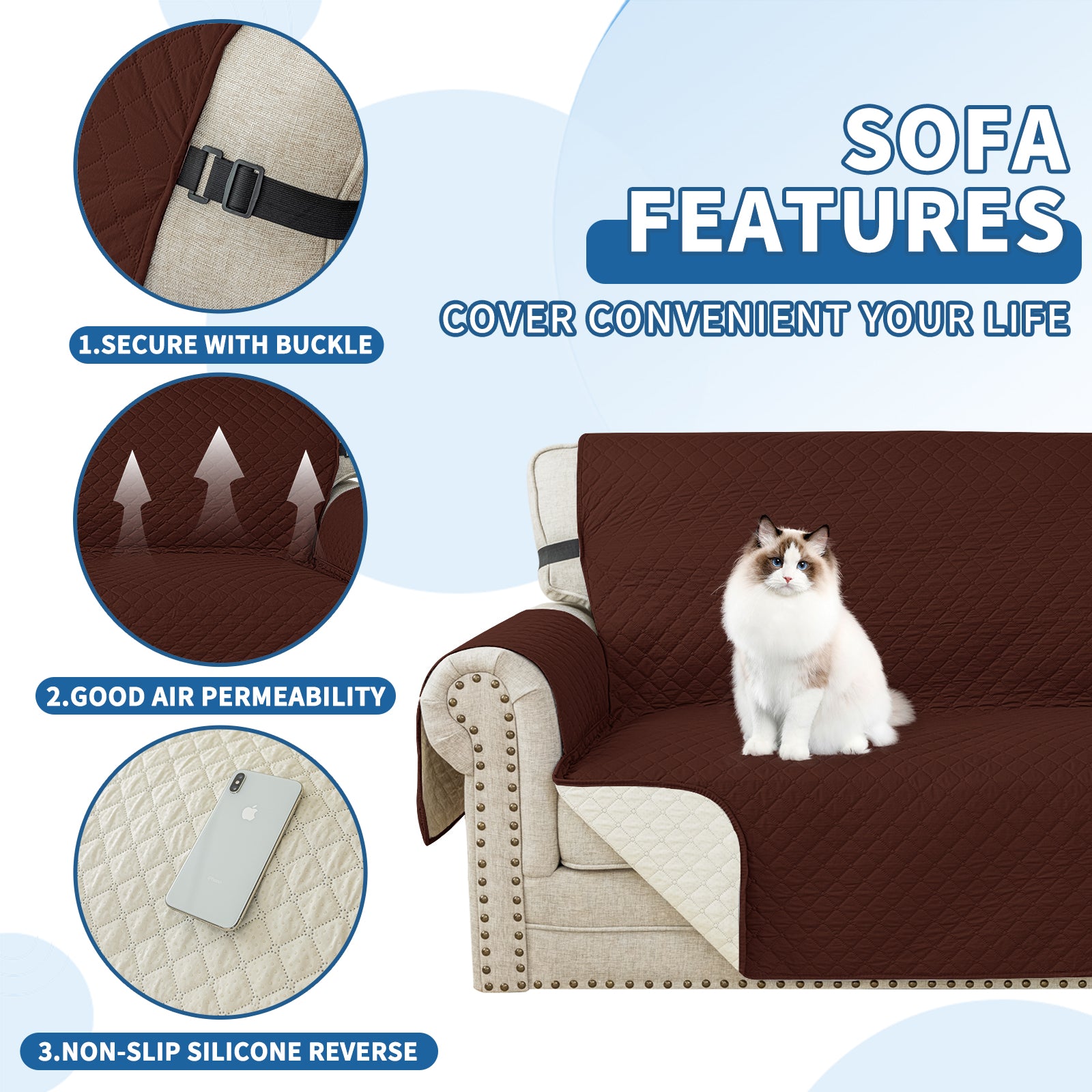 Copertura per divano a forma di L impermeabile YSTYLE per 3 posti, reversibile