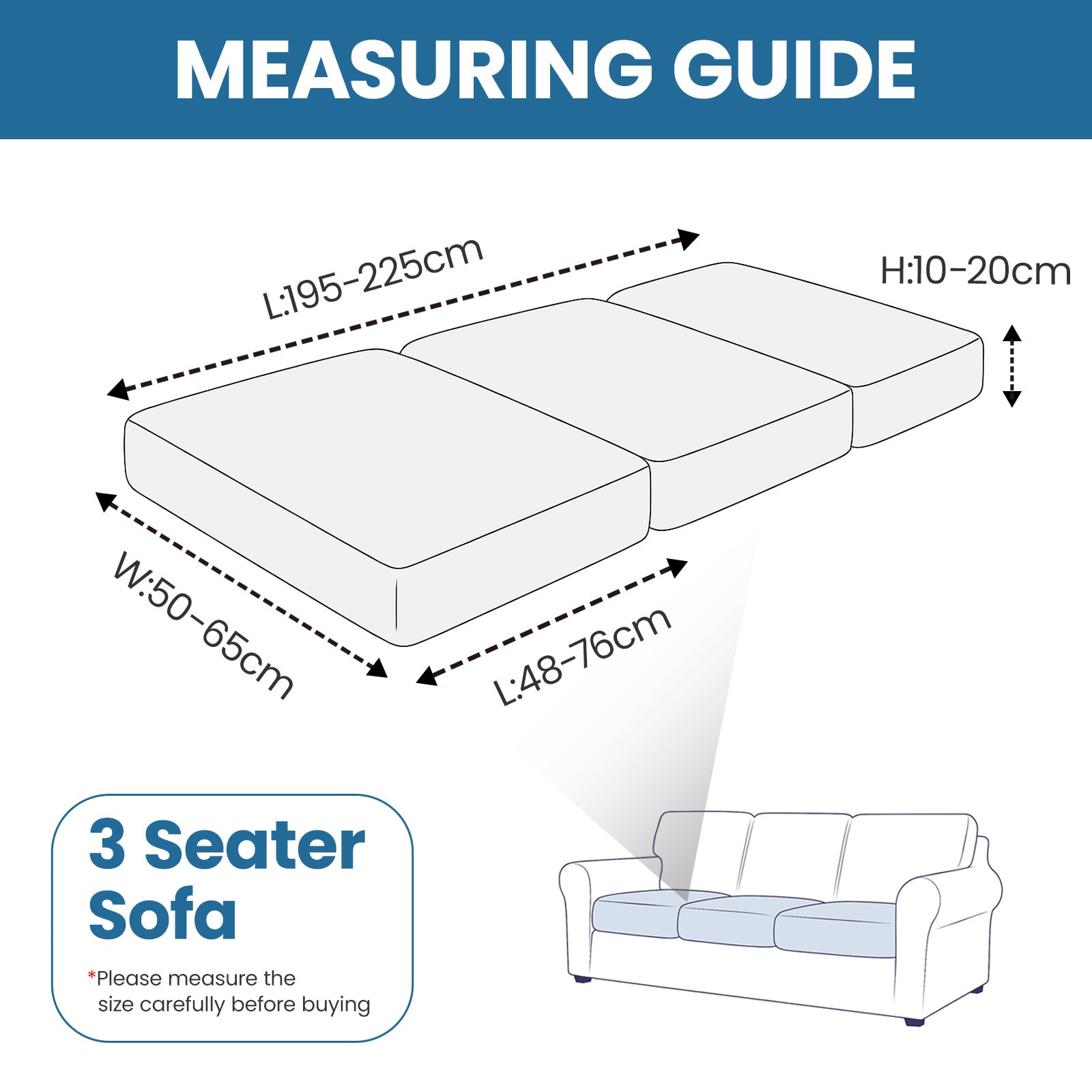 Ystyle 3 Piece Elastic Sofa Cushion Covers, Separate Sofa Seat Cushion Slipcovers, Universal Stretch Sofa Seat Protectors