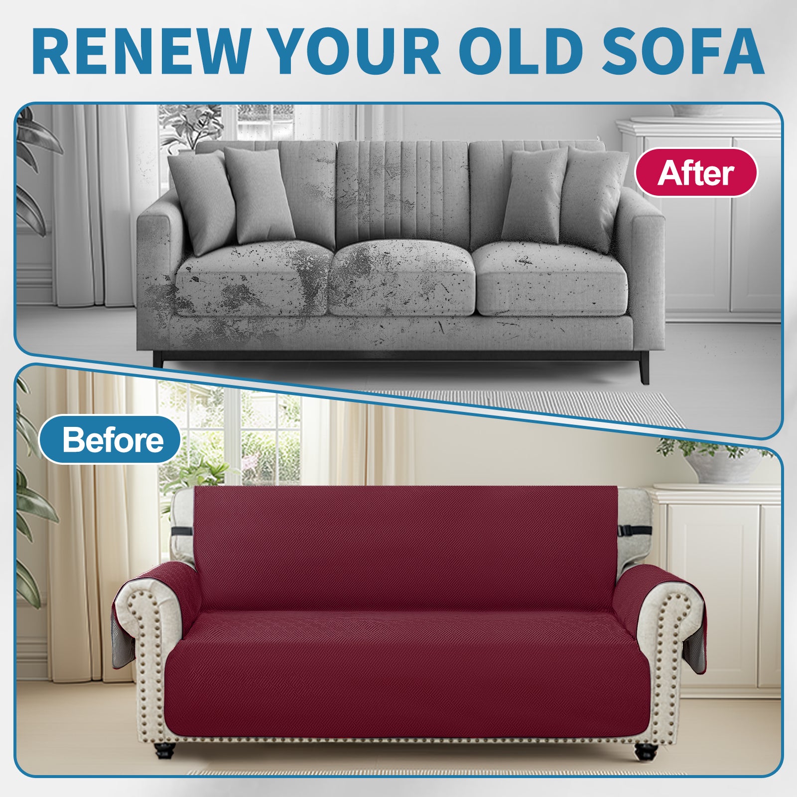 3 Seater Sofa Cover with Armrests in Non-Slip Scratch-Resistant Geometric Fabric