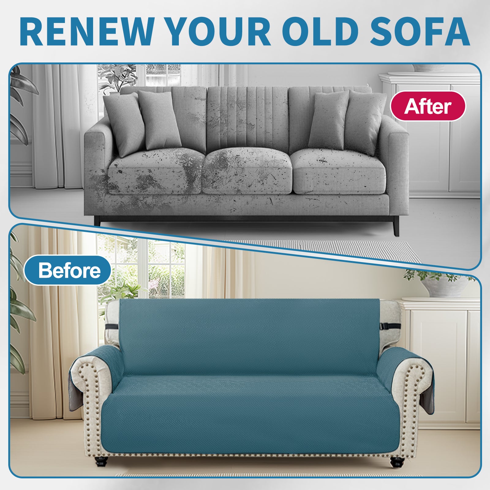 3 Seater Sofa Cover with Armrests in Non-Slip Scratch-Resistant Geometric Fabric