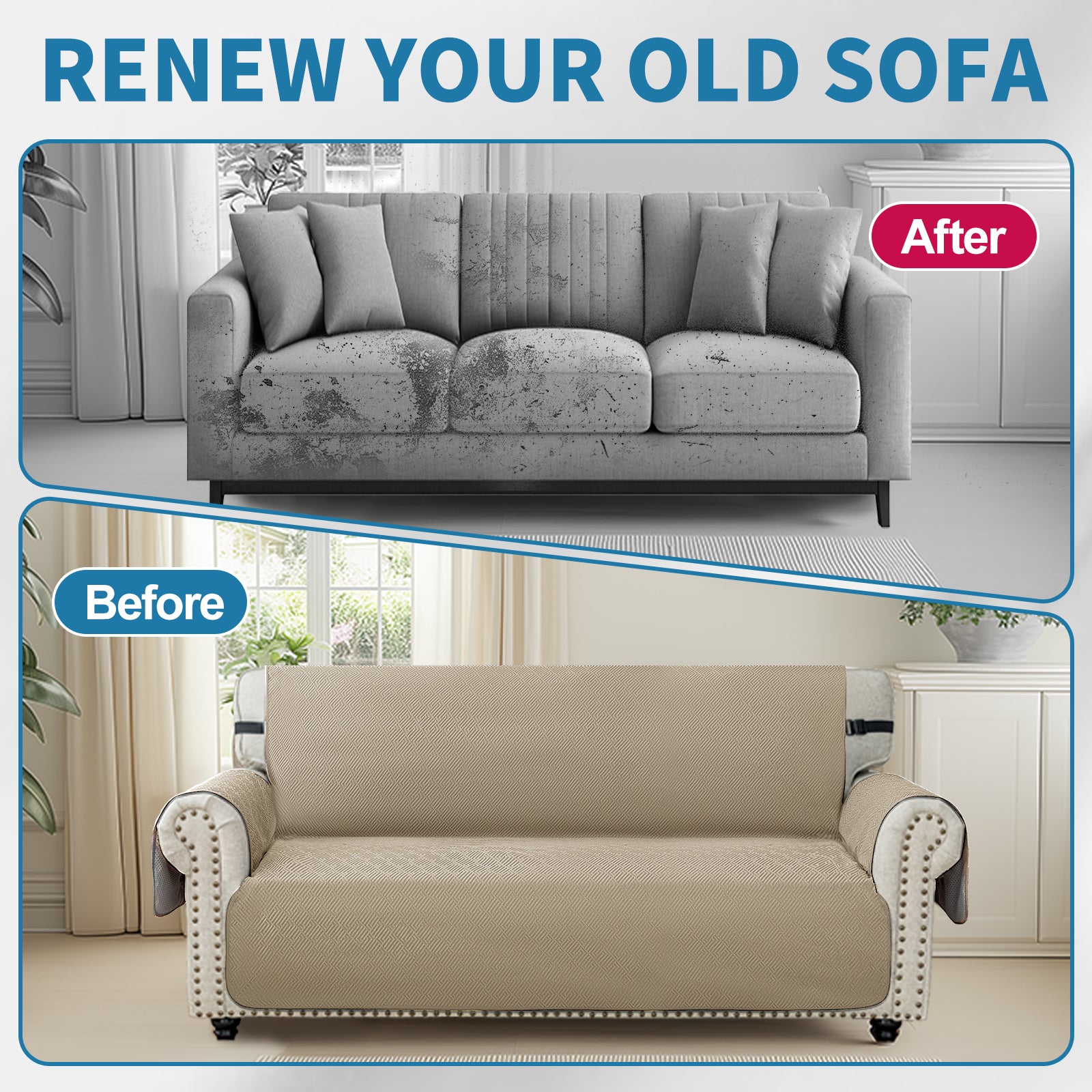 3 Seater Sofa Cover with Armrests in Non-Slip Scratch-Resistant Geometric Fabric