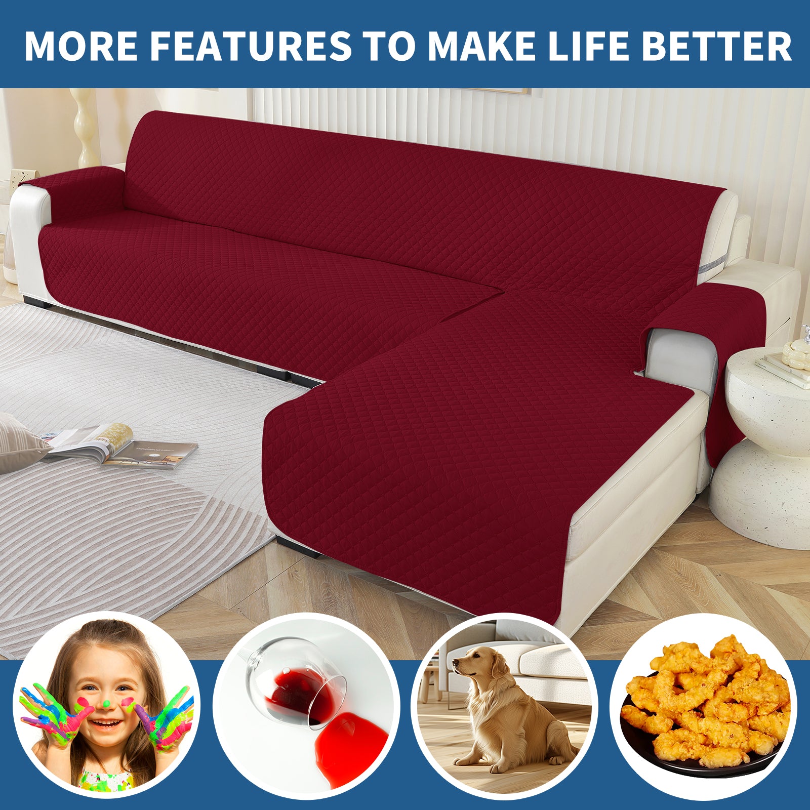 Copertura per divano a forma di L impermeabile YSTYLE per 3 posti, reversibile