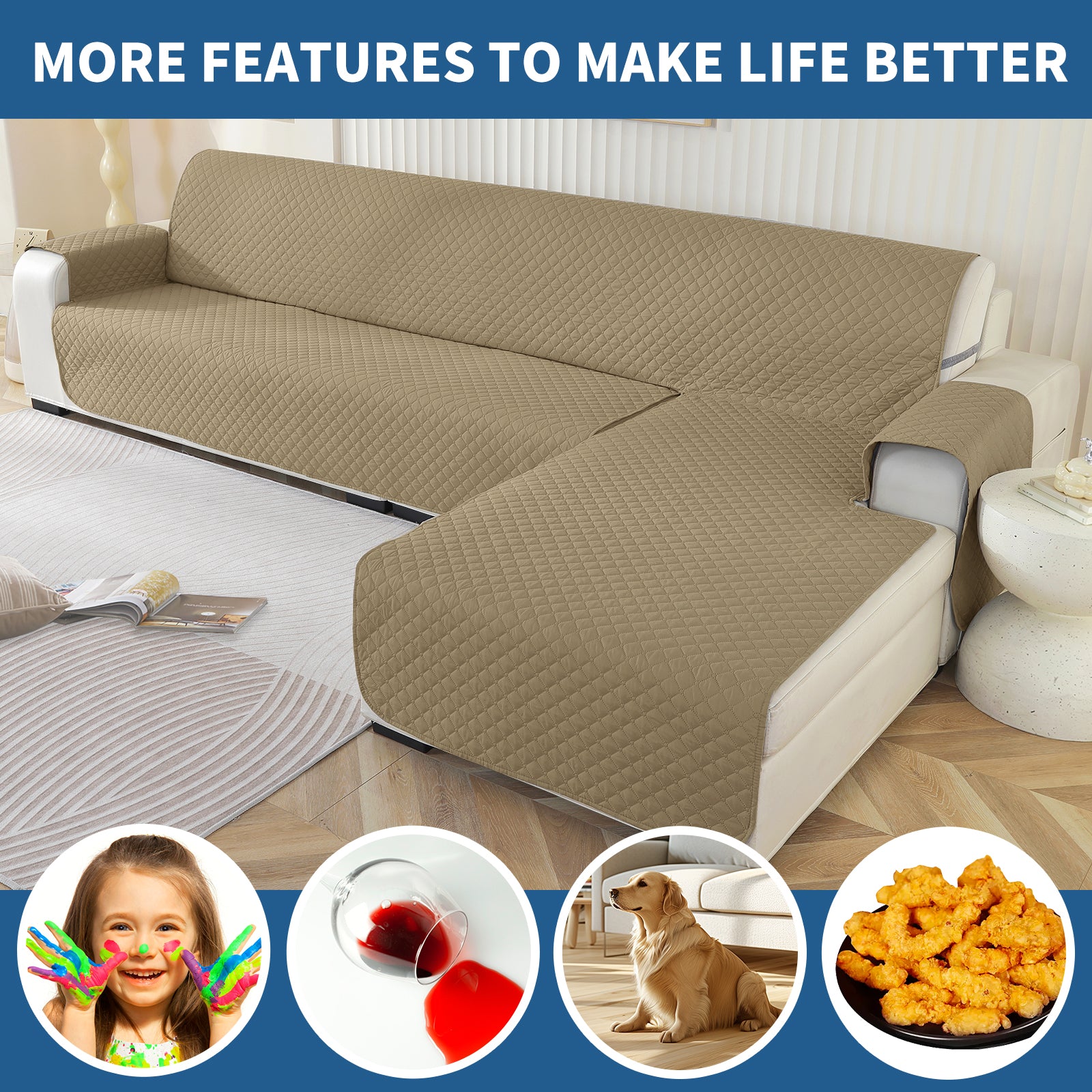 Copertura per divano a forma di L impermeabile YSTYLE per 3 posti, reversibile