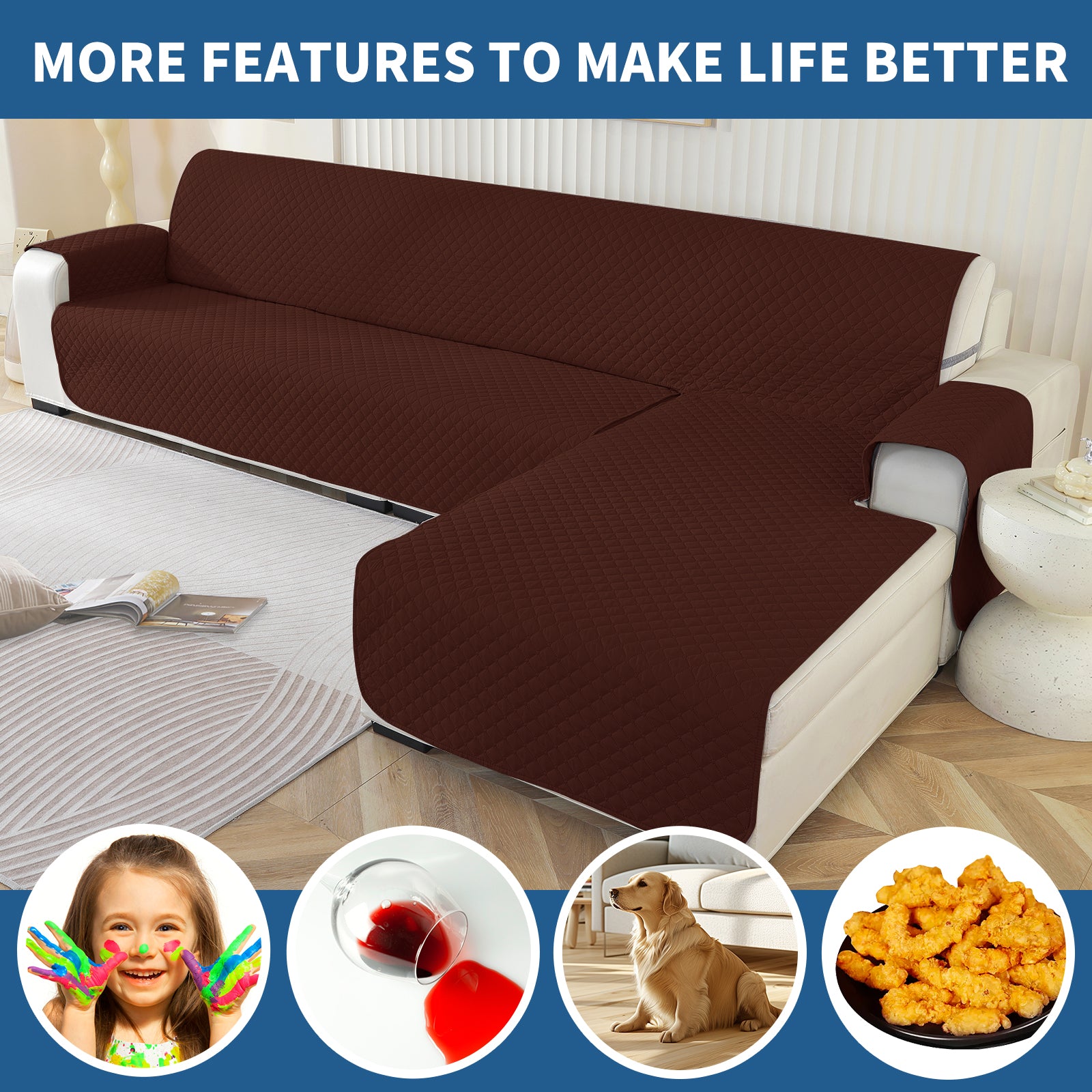 Copertura per divano a forma di L impermeabile YSTYLE per 3 posti, reversibile