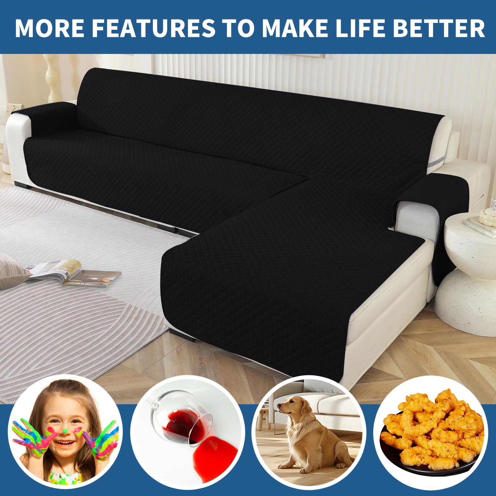 Copertura per divano a forma di L impermeabile YSTYLE per 3 posti, reversibile