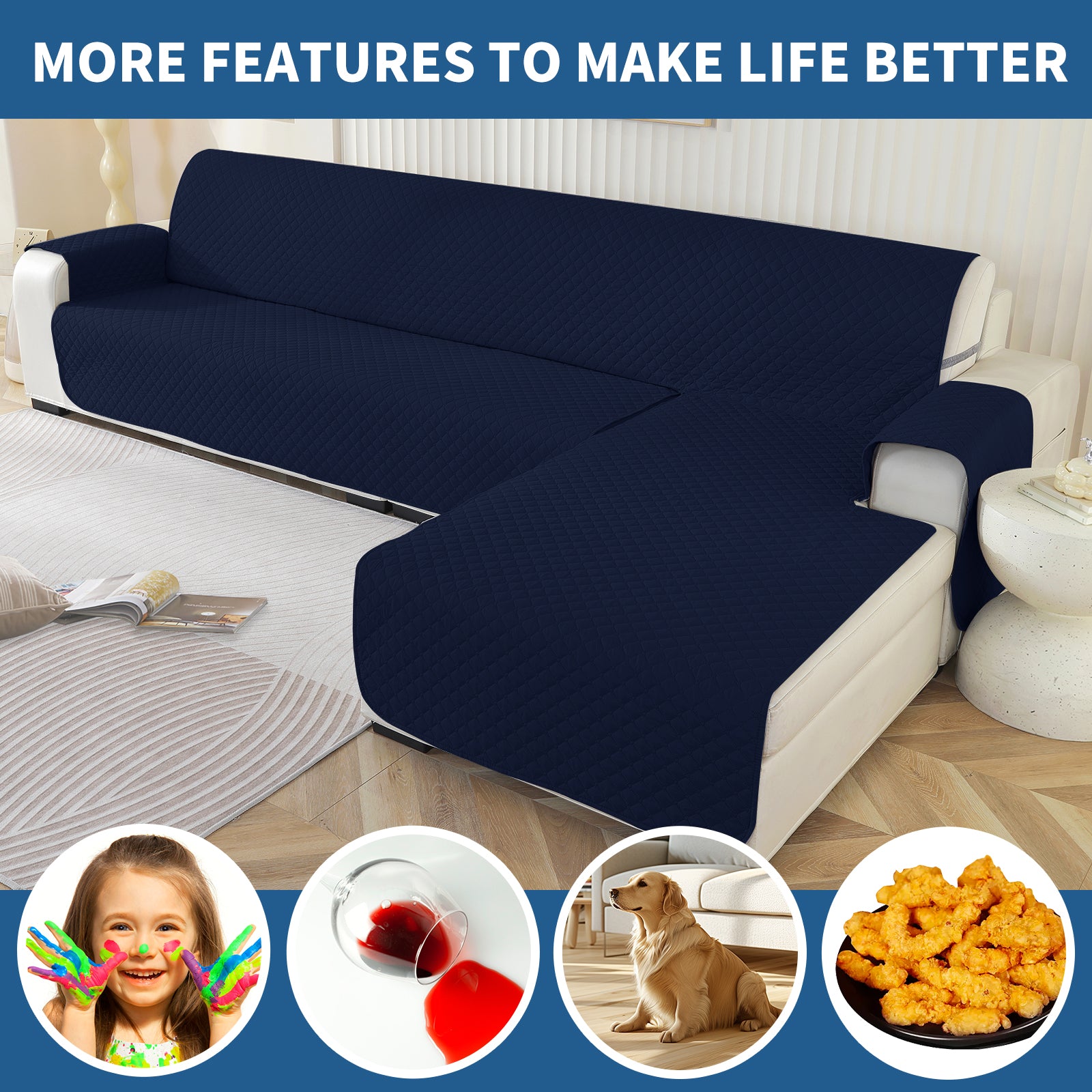 Copertura per divano a forma di L impermeabile YSTYLE per 3 posti, reversibile