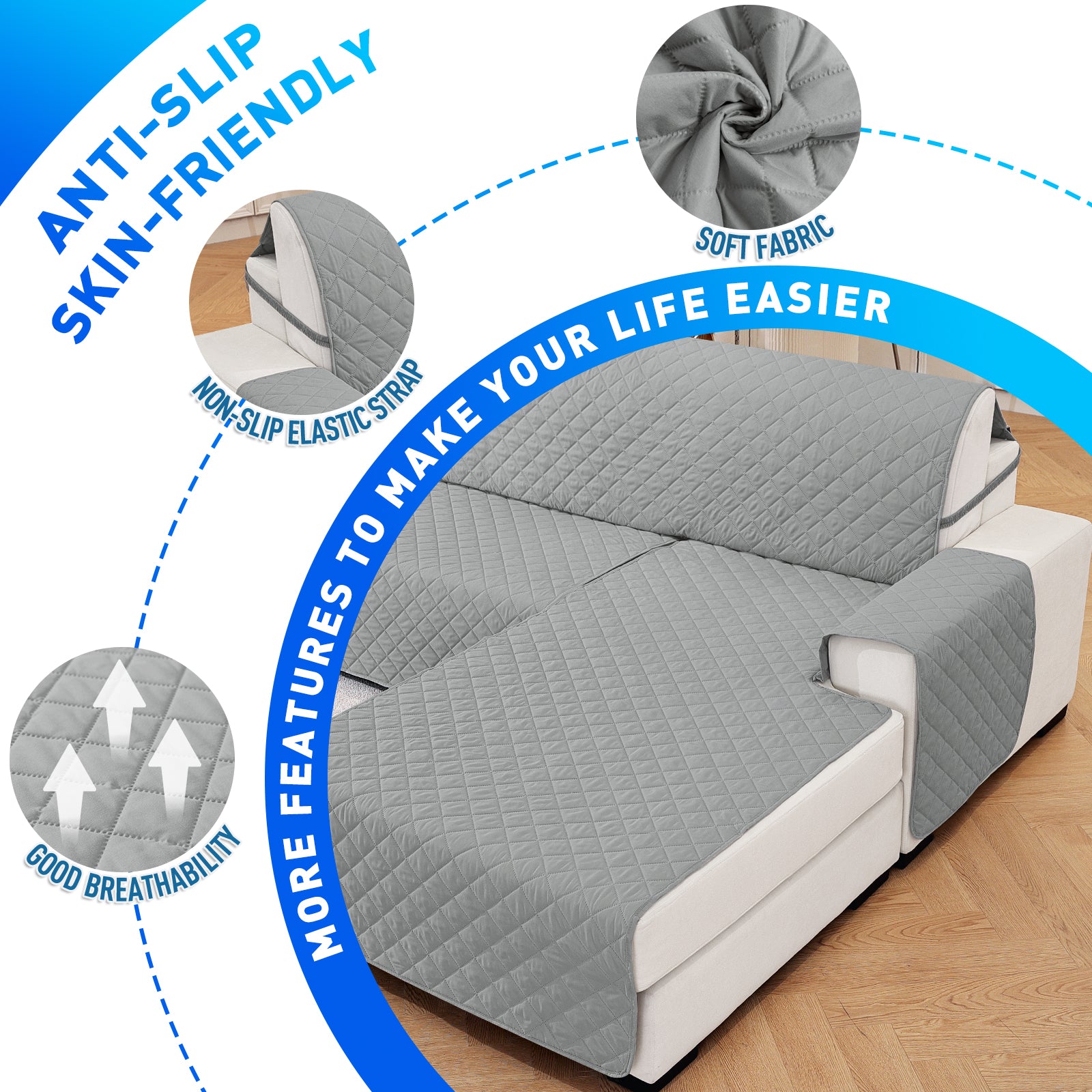 Ystyle Waterproof 3 Seater Corner Sofa Cover Reversible Anti Slip