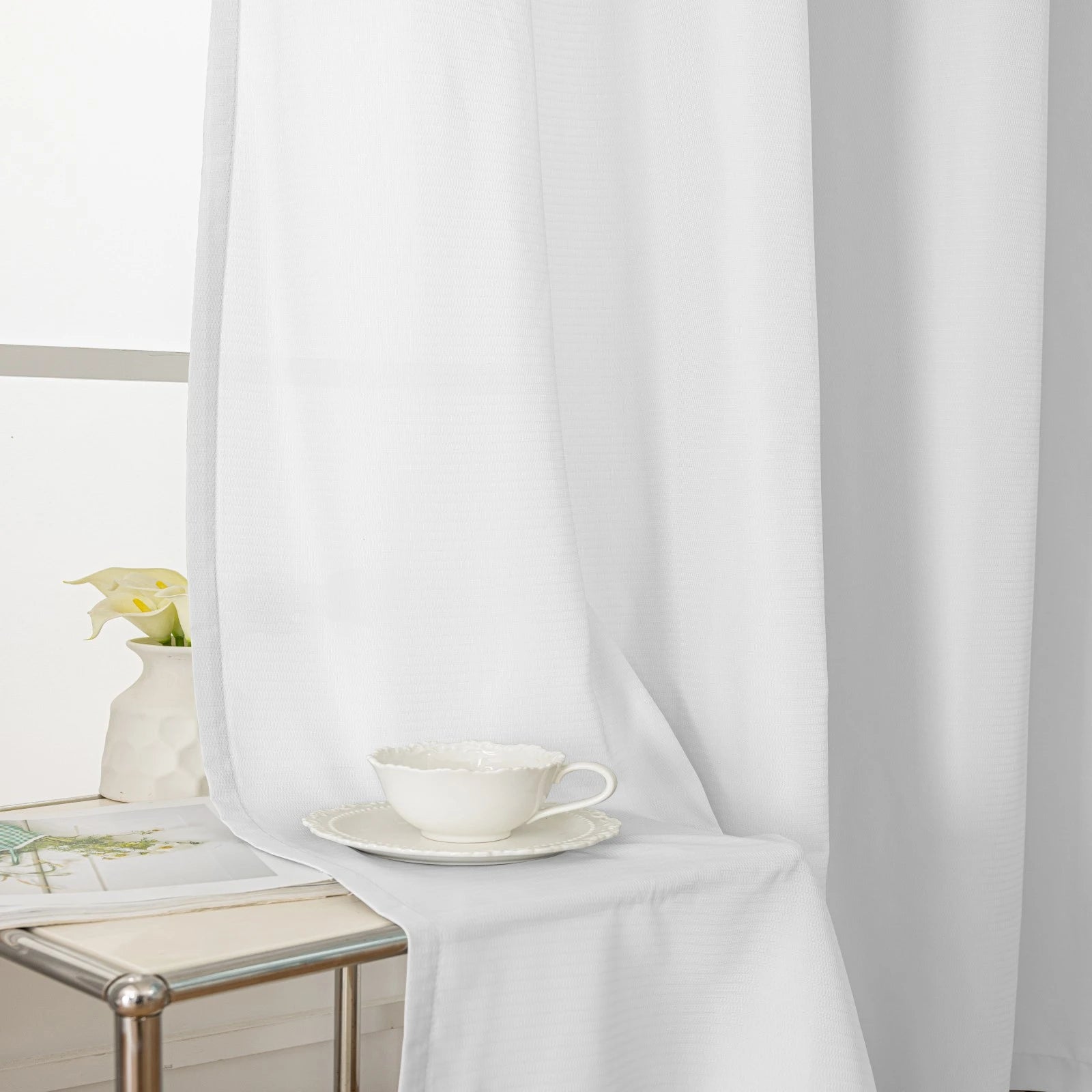 YSTYLE 2 Pieces Semi Sheer Voile Curtains Linen Look-YSTYLE