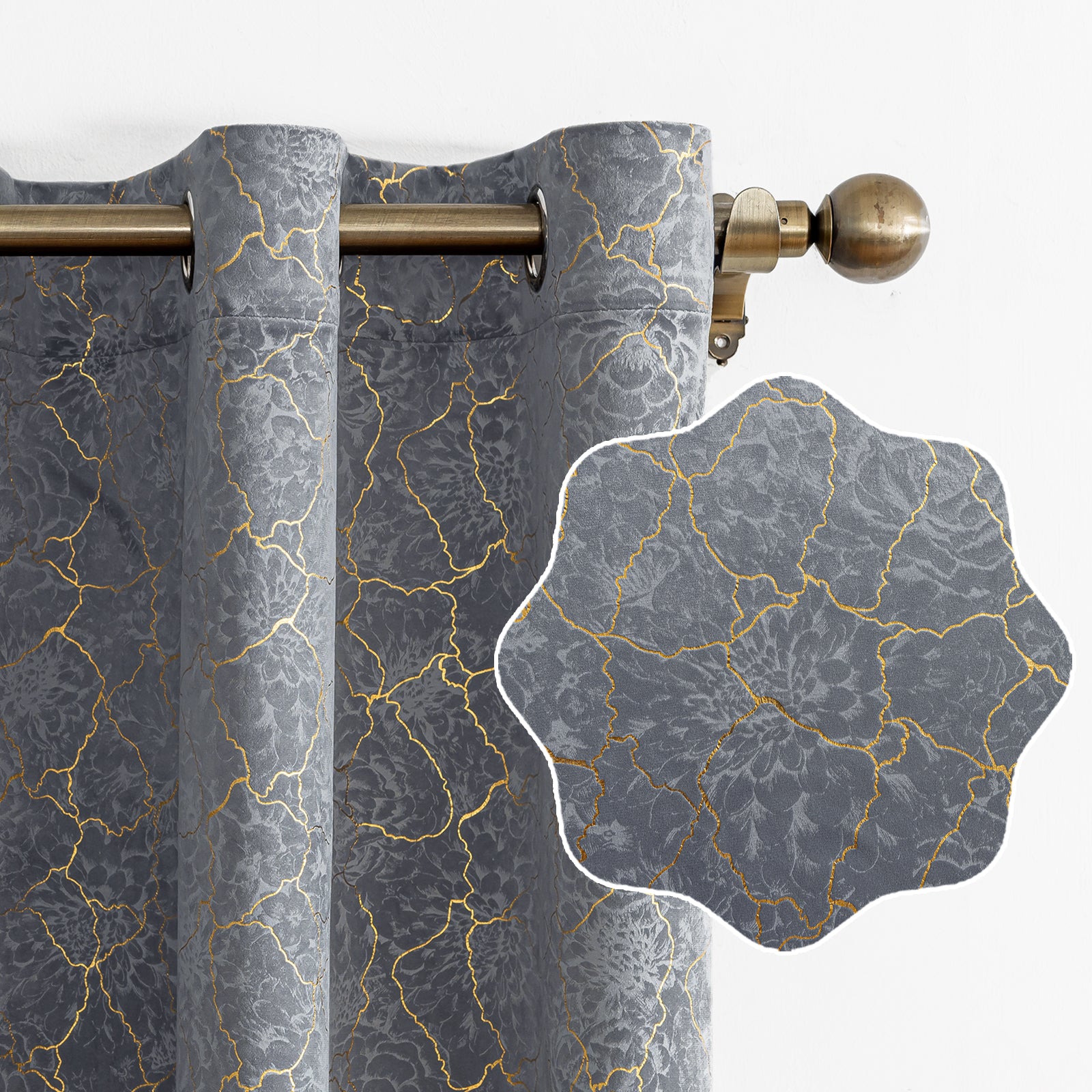 Ystyle 2 Stück Samt Verdunklungs Vorhänge 140x225 cm Gold Druck