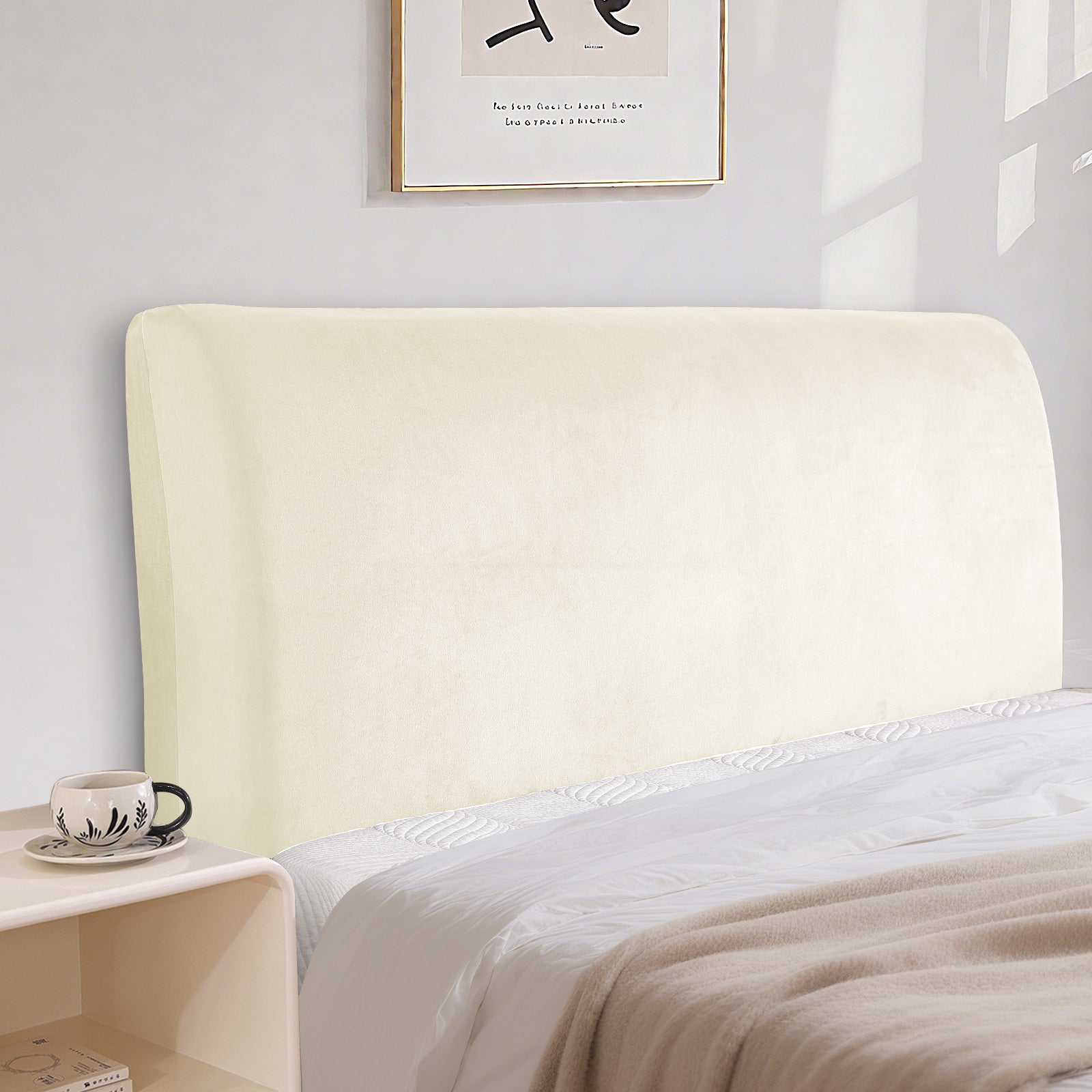 Ystyle 180cm Velvet Headboard Cover, Elastic Slipcover for Bed Headboard, Solid Color Washable Headboard Protector for Single/Double Beds