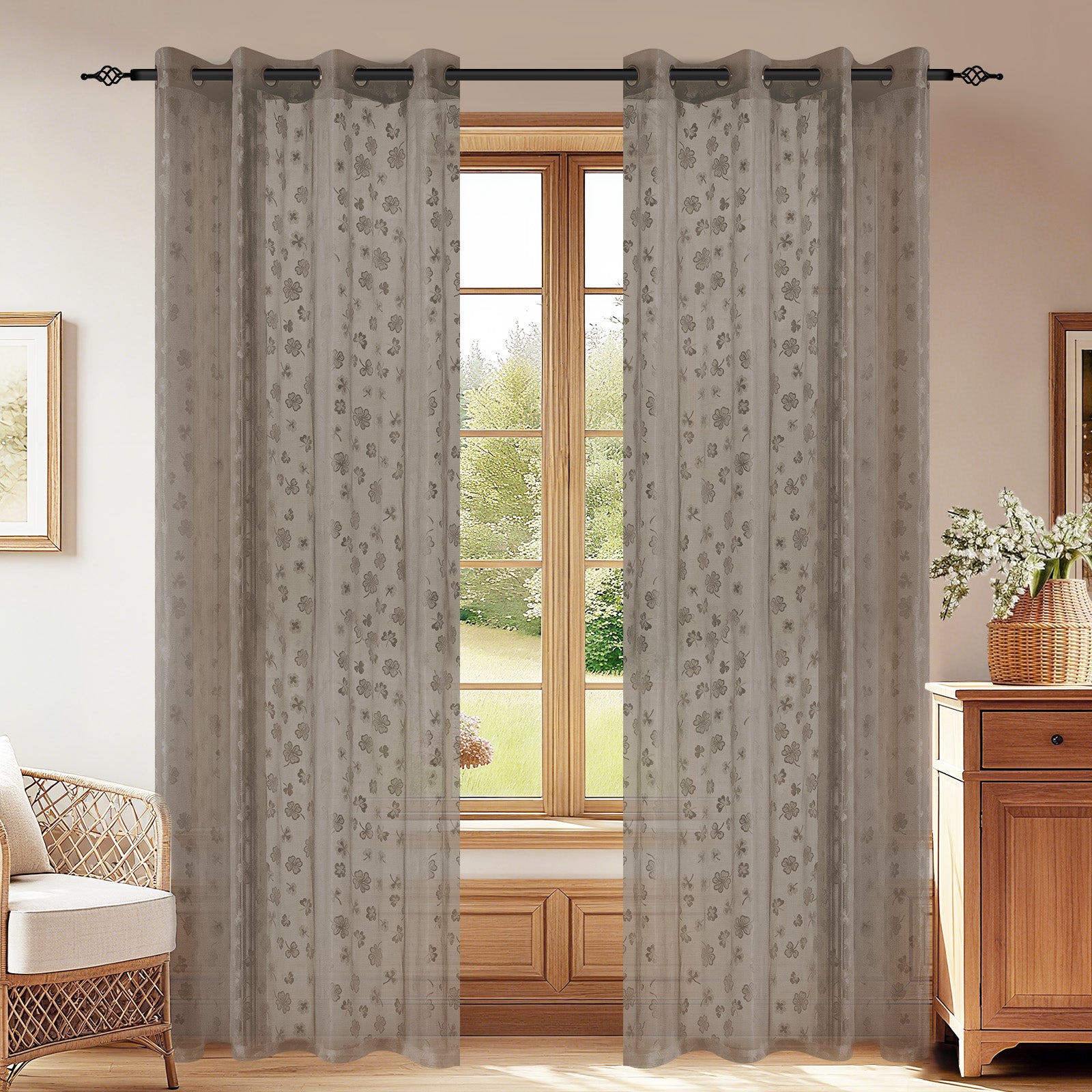 YSTYLE 2 Pieces Lace Voile Curtains with Eyelets-YSTYLE