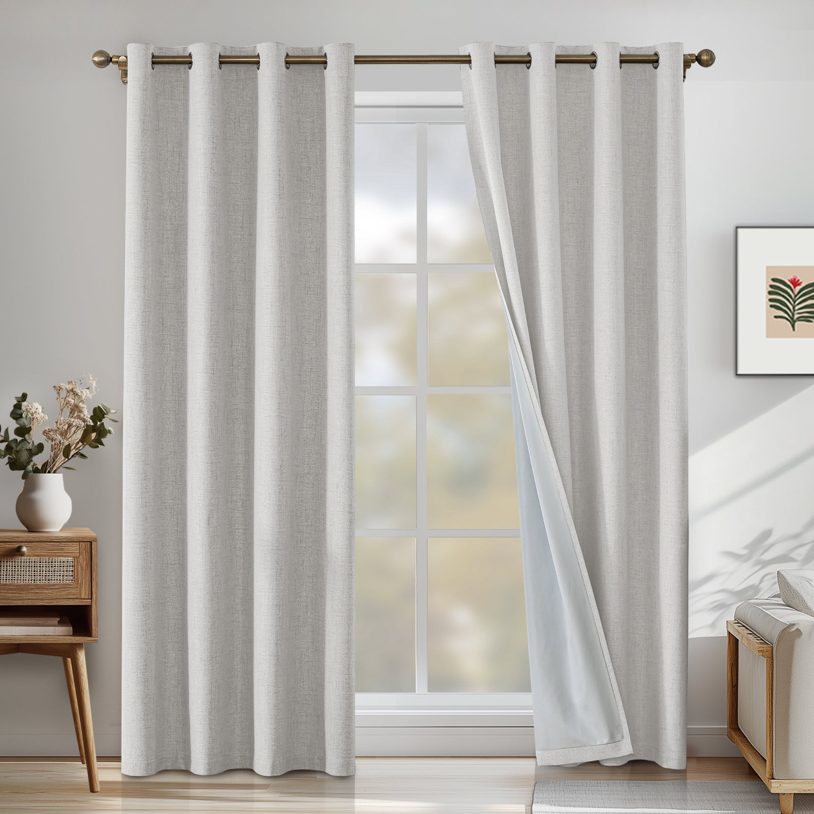 2 Pieces 100% Blackout Linen Curtains 140x175 cm Thermal