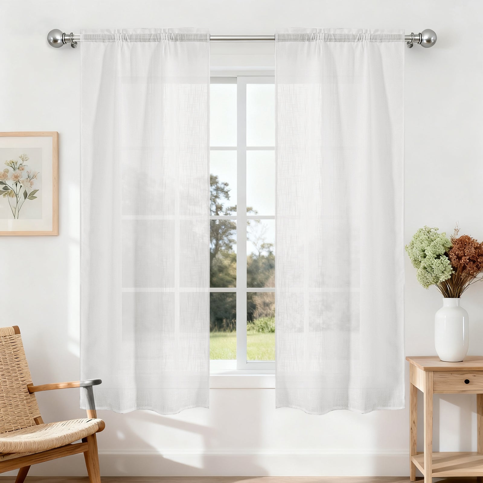 Ystyle 2 Panels Set, Leinen-Effekt Indoor-Vorhänge, Wohnzimmerfenstervorhänge mit Kreuzwebmuster, Küchen-Voile-Vorhänge mit Stabtasche, Moderne Leichtgewicht-Schlafzimmer-Vorhänge
