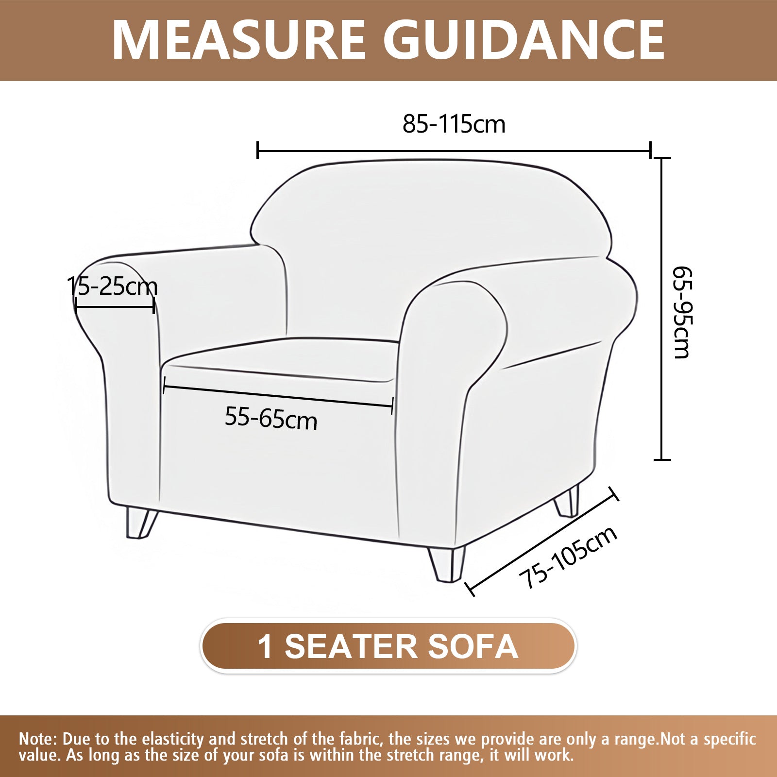 Ystyle 1 Seater Sofa Cover with Armrests, Universal Elastic Sofa Cover, Anti-Scratch for Cat Dogs, Stretch Sofa Cover, Anti-Stain, Non-Slip Sofa Cover