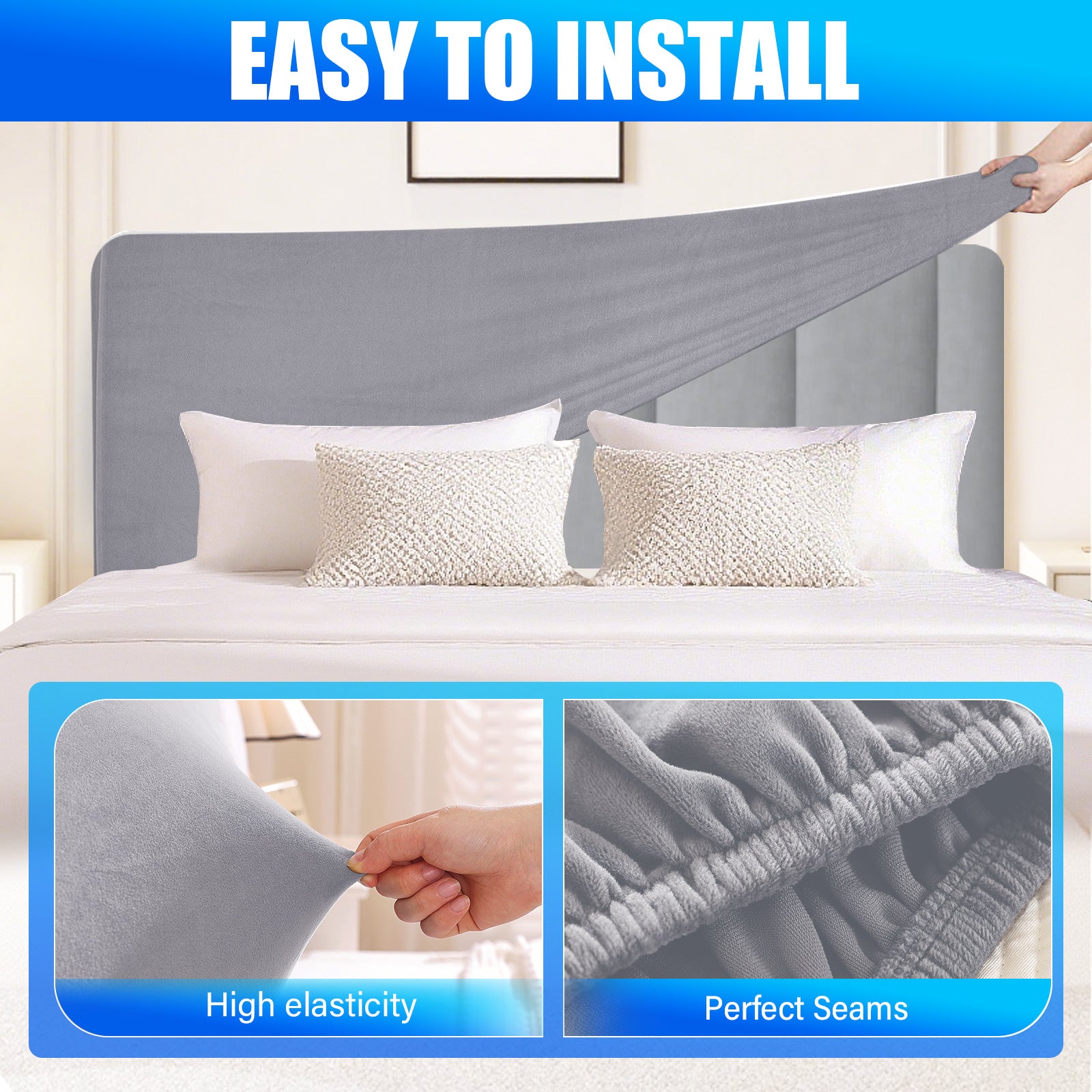 Ystyle 180cm Velvet Headboard Cover, Elastic Slipcover for Bed Headboard, Solid Color Washable Headboard Protector for Single/Double Beds