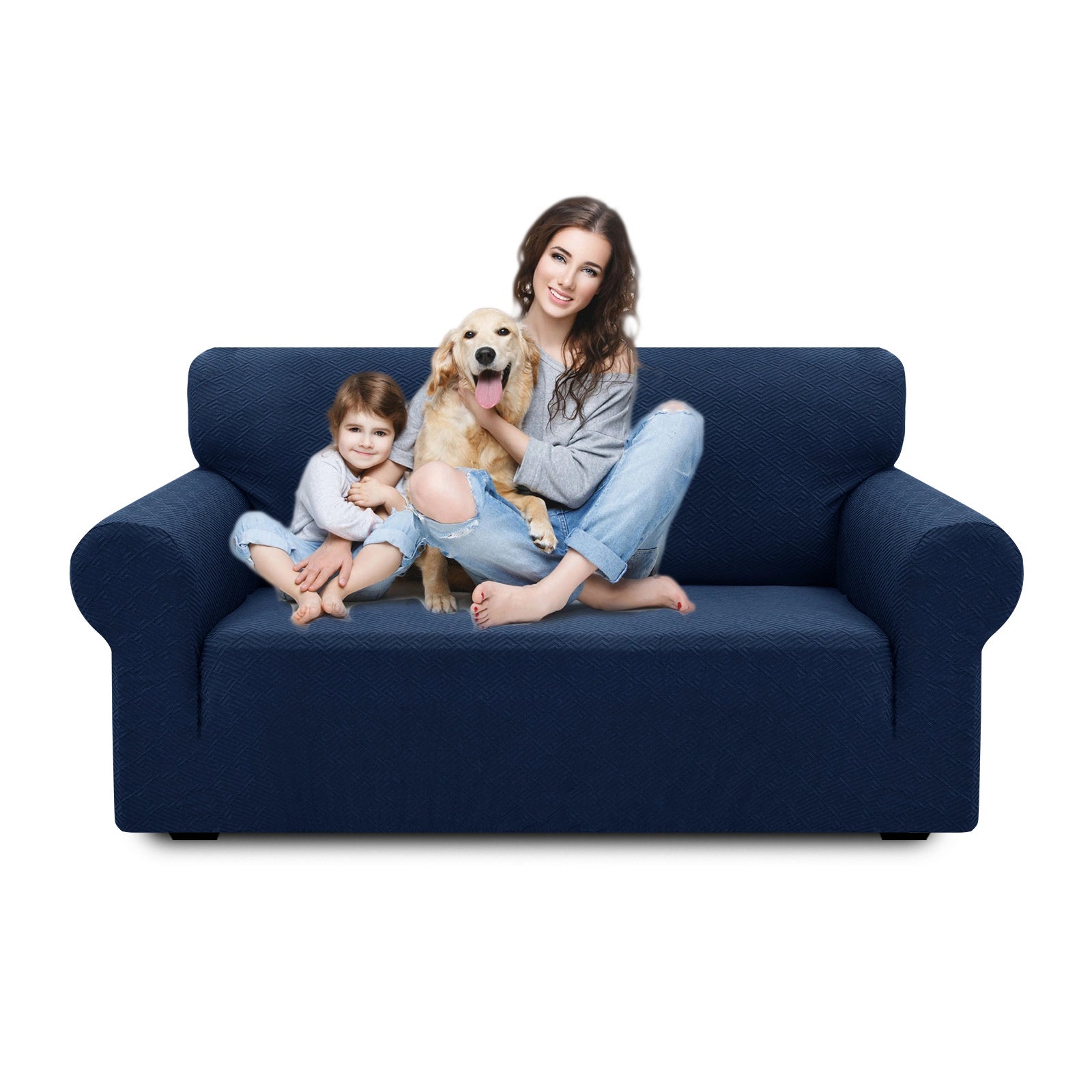 ESTILO 2 Sofá Cúbico Manta – Ajuste Elástico, Resistente a Arañazos de Mascotas, Geométrico Jacquard, Antideslizante, Lavable - Forma Trasera