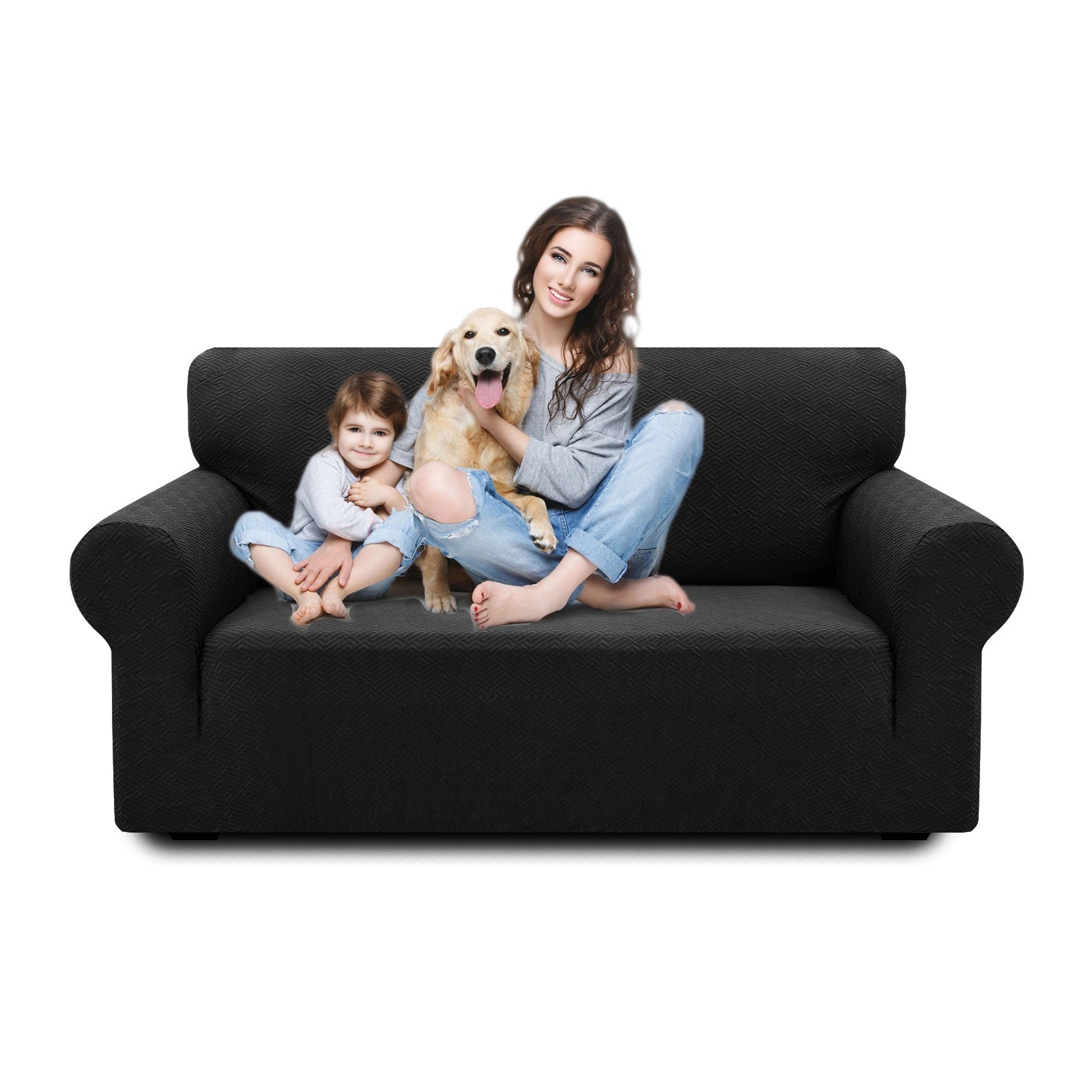 Housse de canapé 2 places YSTYLE - Serrage élastique, résistante aux griffures d'animaux, jacquard géométrique, antidérapante, lavable - Forme dos
