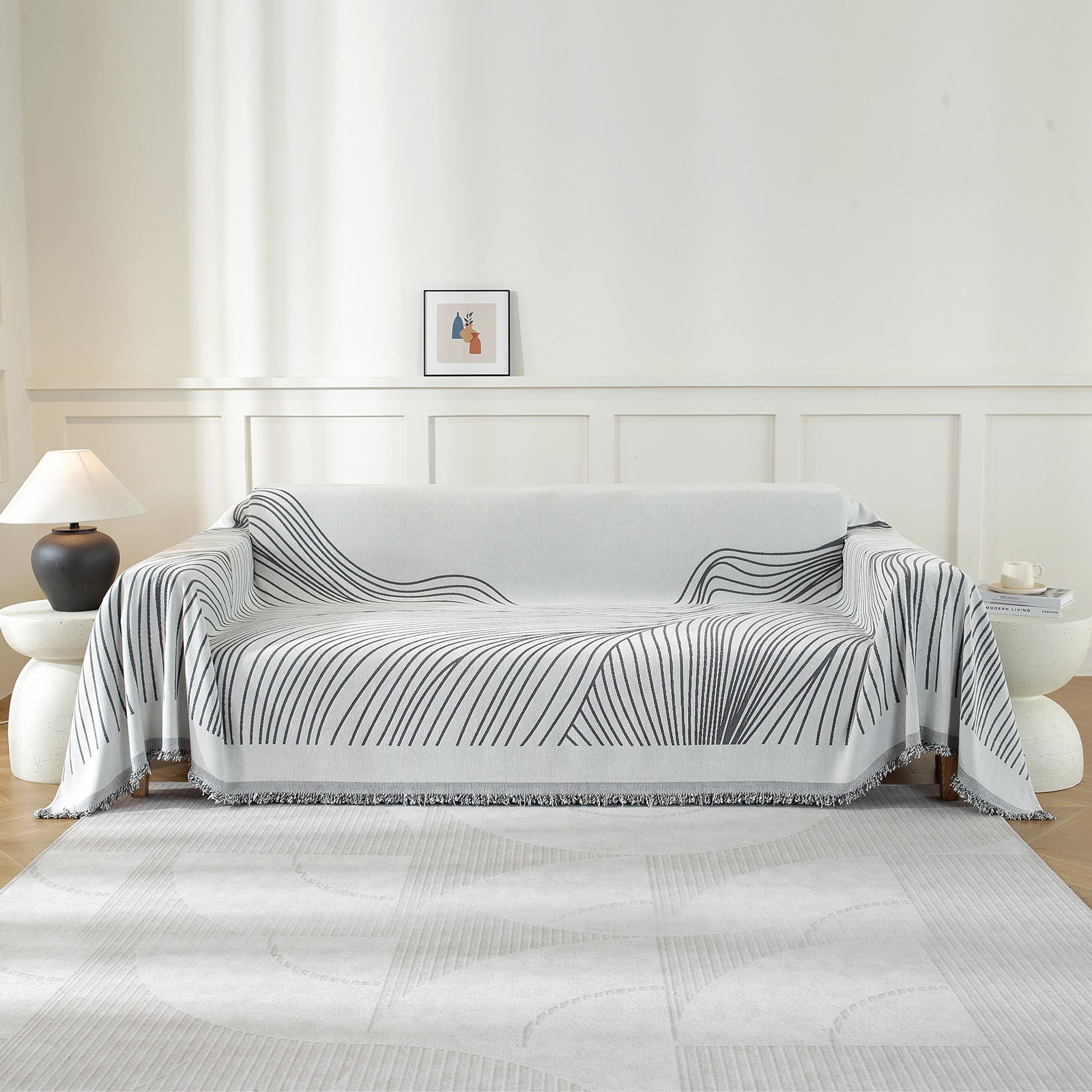 Manta de Sofá de 1 Asiento YSTYLE, Poliéster Suave, Lavable, Uso Multiusos - Línea Ondulada 