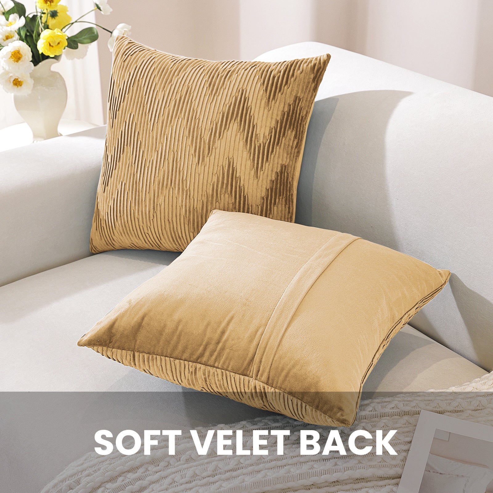 Ystyle 2 Pieces Cushion Covers Sofa 50 x 50 cm Velvet Minimalist Cushion Covers Invisible Zipper Decorative Cushion Covers for Sofa Living Room Bedroom