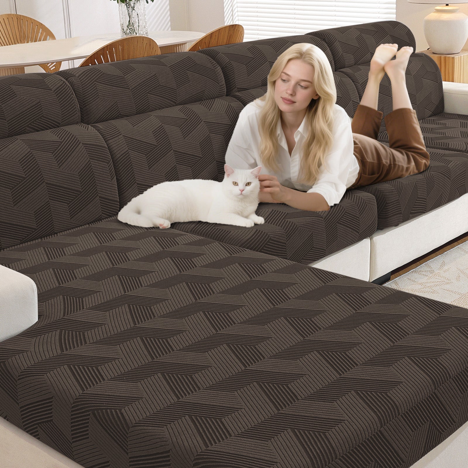 Ystyle Elastic Sofa Seat Cover, Universal Living Room Cushion Cover, Separate Sofa Cushion Slipcovers, Non-Slip, Stain-Resistant, Super Soft & Washable(2 Pieces+Chaise longue)