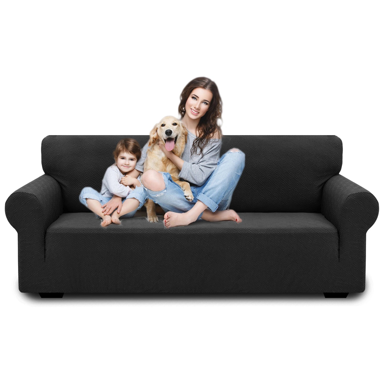 Housse de canapé 3 places YSTYLE – Serrage élastique, résistante aux griffures d'animaux, jacquard géométrique, antidérapante, lavable - Forme dos