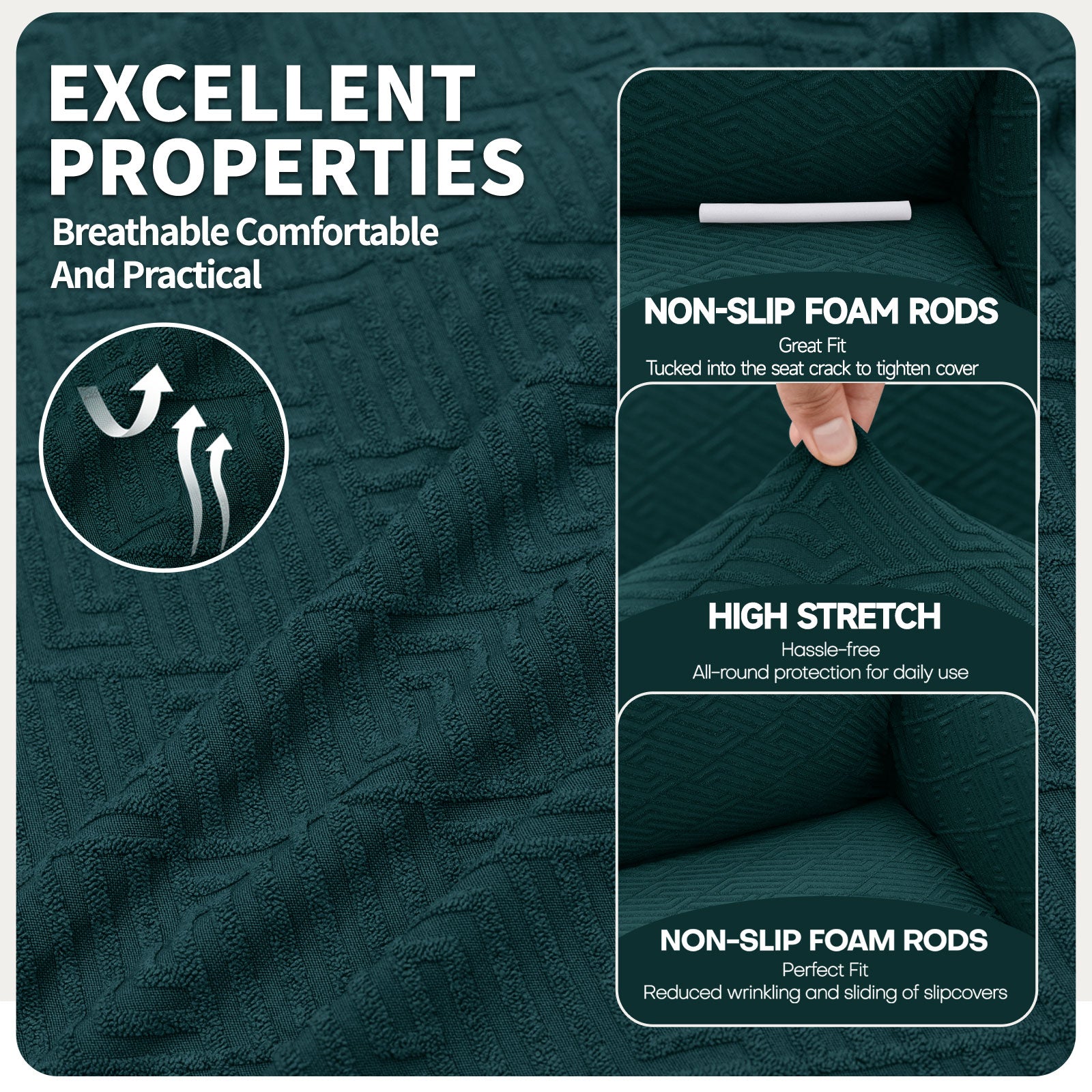 Manta para sofá de 3 asientos YSTYLE - Ajuste elástico, resistente a arañazos de mascotas, geométrico jacquard, antideslizante, lavable - Forma de espalda