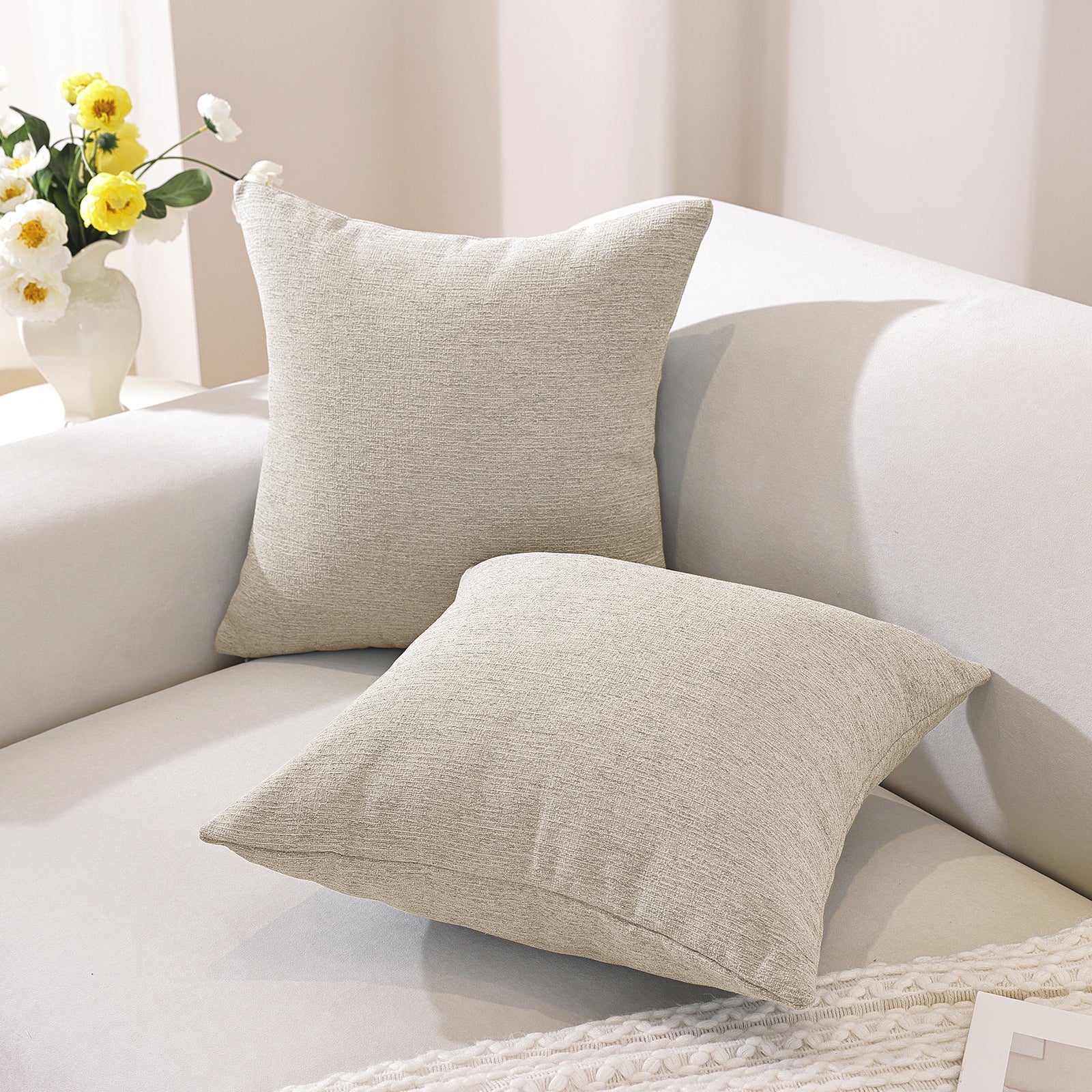 Ystyle 2 Pieces Linen Cushion Covers 60 x 60 cm, Decorative Sofa Cushion Covers, Invisible Zipper, Modern, Comfortable Sturdy, for Living Room, Bedroom