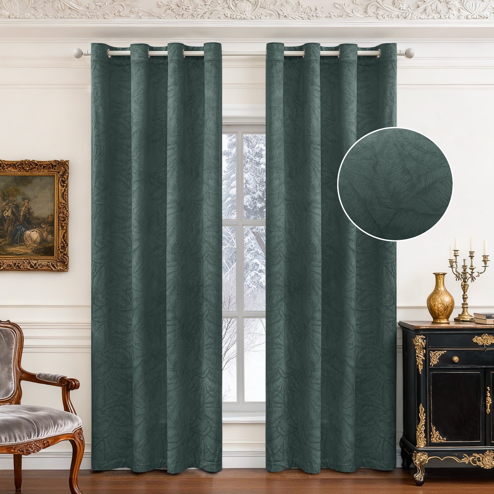 2 Pieces rideaux opacifiants with Stainless Steel Eyelets thermique Polyester Panels