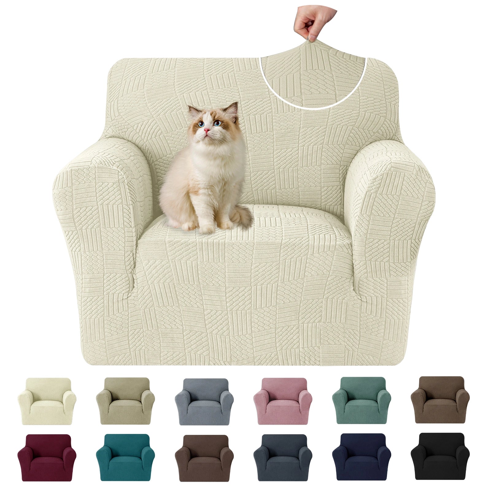 YSTYLE Cubierta de Sofá para 1 Asiento – Ajuste Elástico, Antideslizante, Amigable con Mascotas, Diseño Moderno, Lavable - Cinco Líneas 