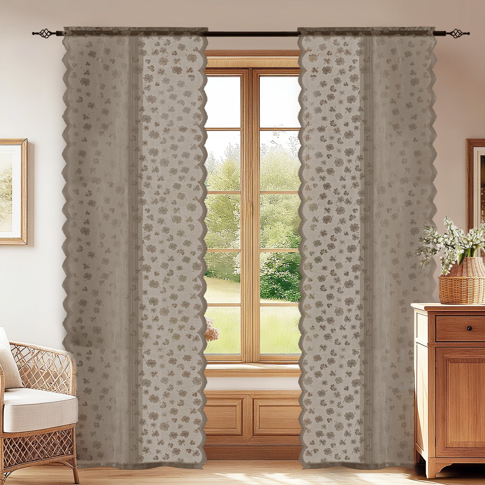Ystyle 2 Panels Set, Semi-Sheer Indoor Curtains, 70x150cm, Classic Lace Voile Curtains with Rod Pocket, Lightweight