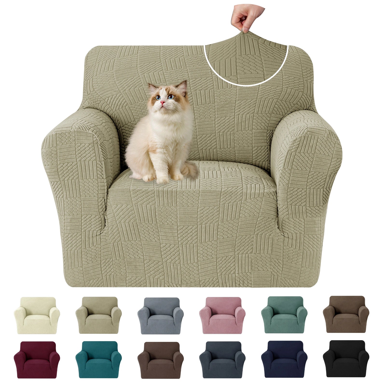 YSTYLE Cubierta de Sofá para 1 Asiento – Ajuste Elástico, Antideslizante, Amigable con Mascotas, Diseño Moderno, Lavable - Cinco Líneas 