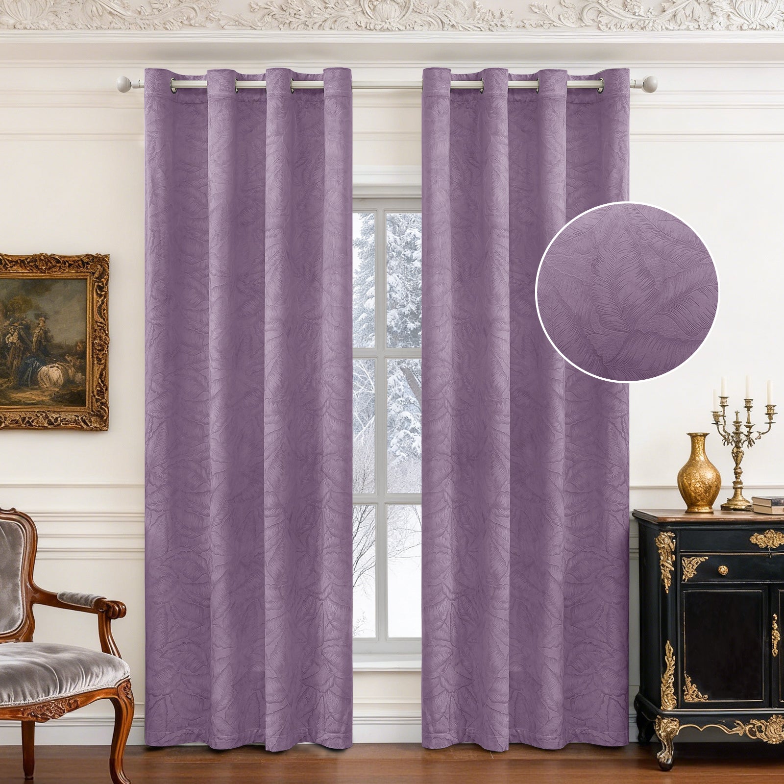 2 Pieces rideaux opacifiants with Stainless Steel Eyelets thermique Polyester Panels