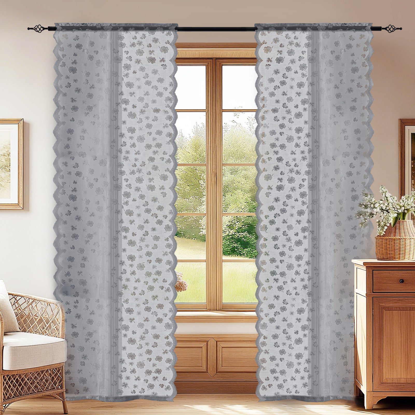 Ystyle 2 Panels Set, Semi-Sheer Indoor Curtains, 70x150cm, Classic Lace Voile Curtains with Rod Pocket, Lightweight