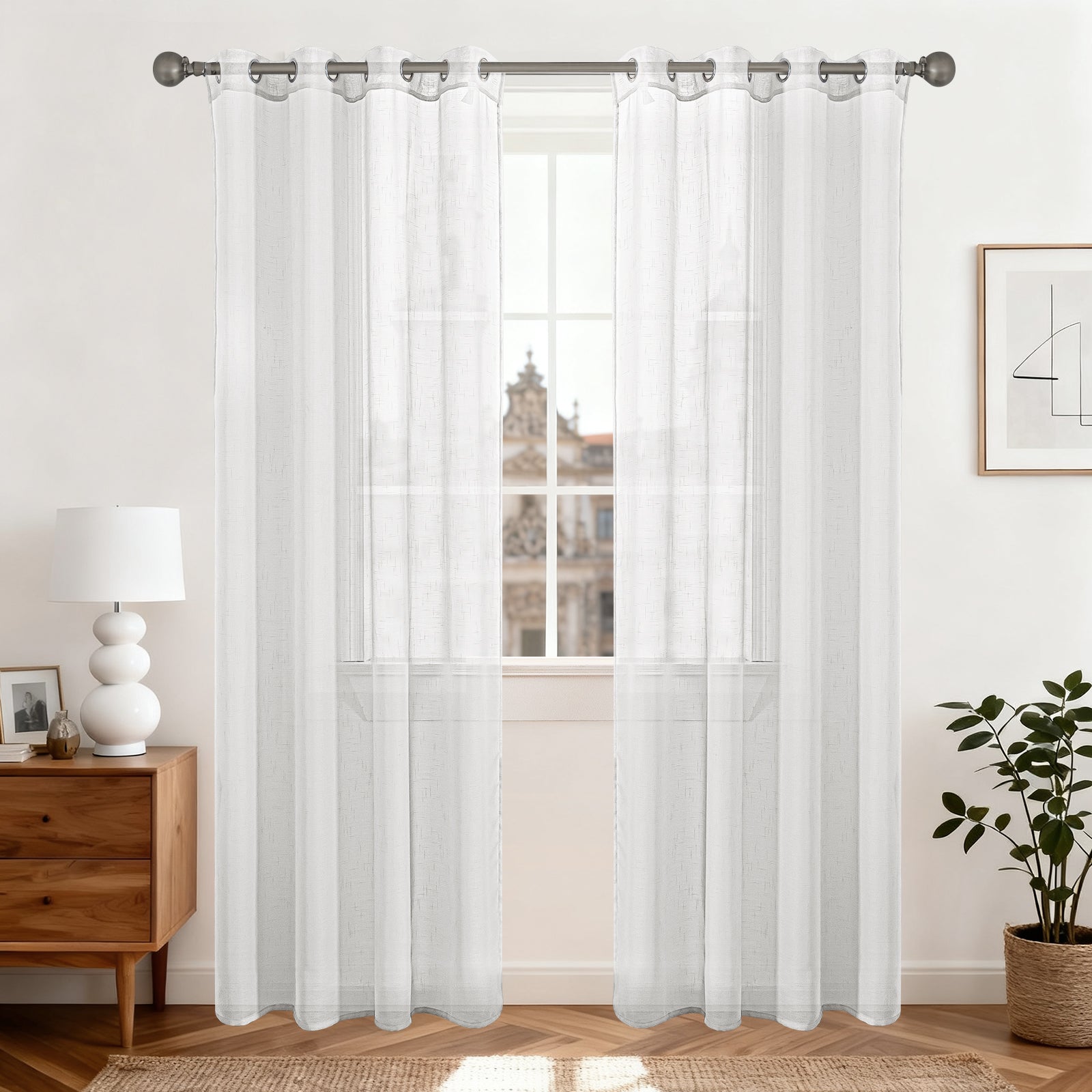 Ystyle 2 Panels Set,  Linen-Effect Indoor Curtains, 70x240 cm, Living Room Window Curtains with Cross Weave, Kitchen Voile Curtains with Rod Pocket, Modern Lightweight Bedroom Curtains