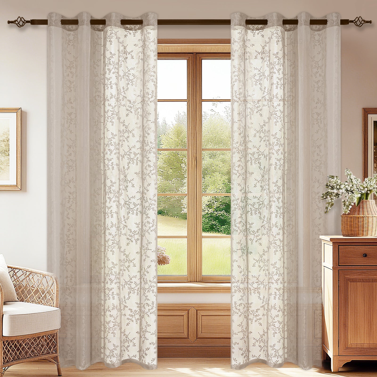 YSTYLE 2 Pieces Semi Sheer Lace Curtains Eyelets-YSTYLE