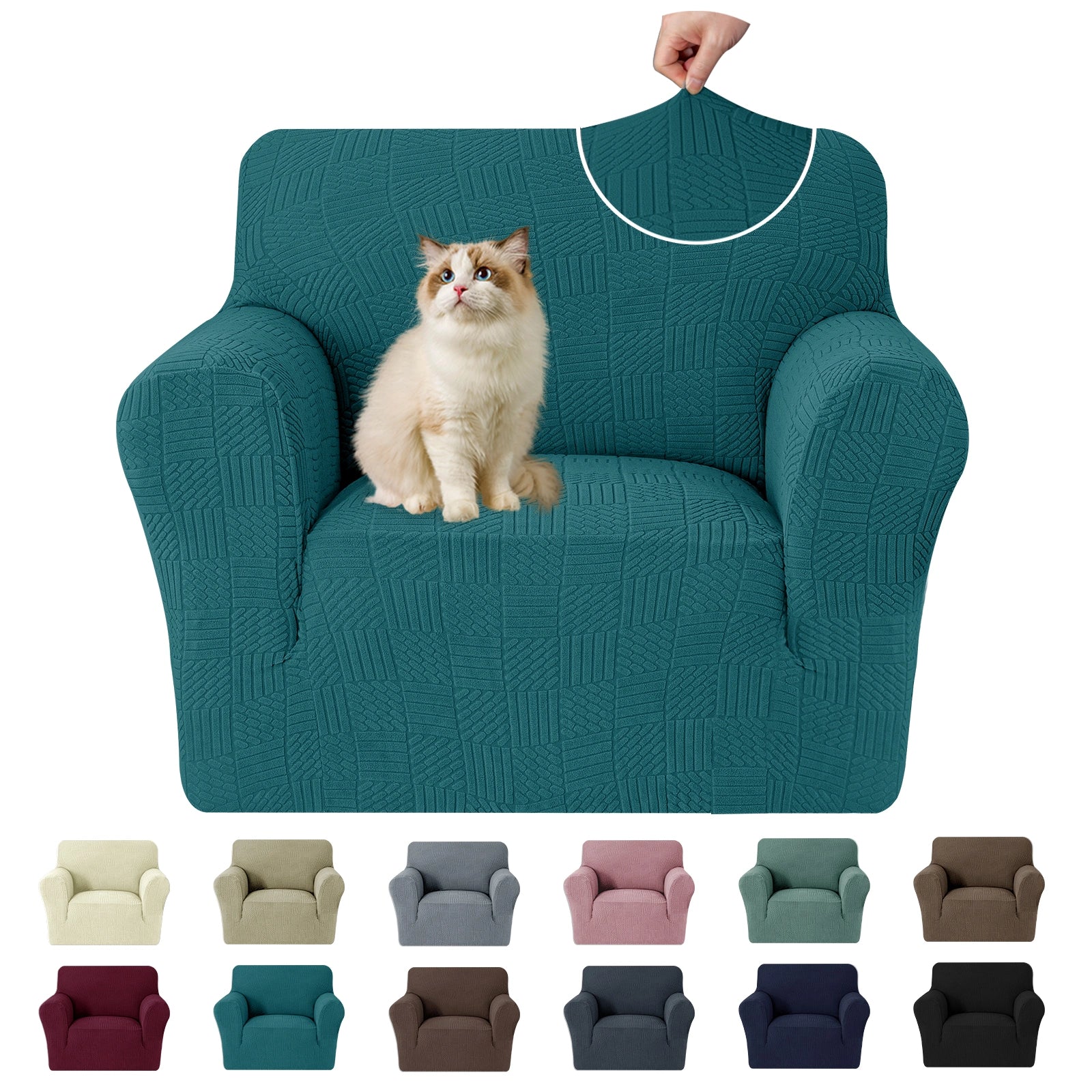 YSTYLE Cubierta de Sofá para 1 Asiento – Ajuste Elástico, Antideslizante, Amigable con Mascotas, Diseño Moderno, Lavable - Cinco Líneas 