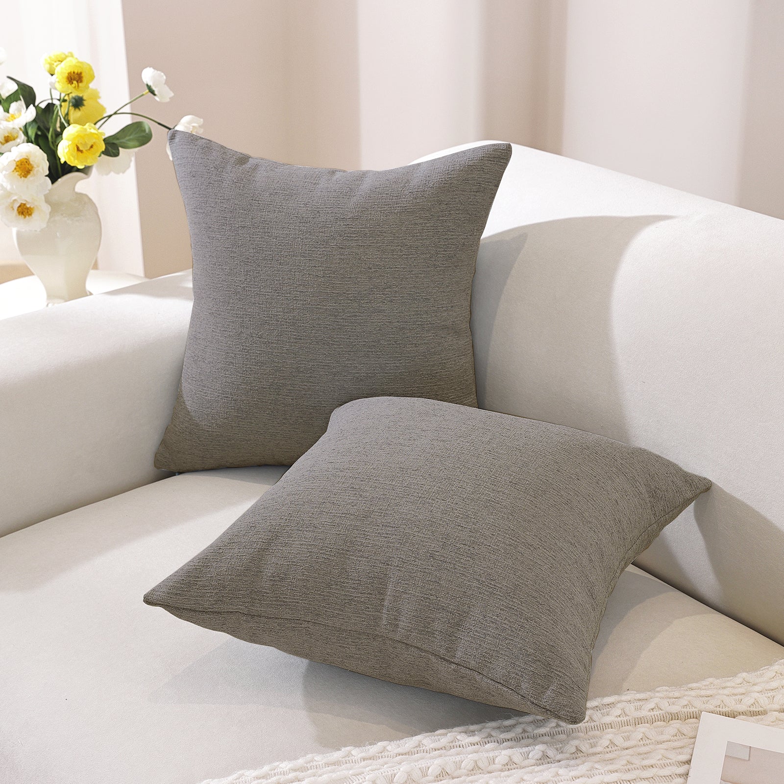 Ystyle 2 Pieces Linen Cushion Covers 60 x 60 cm, Decorative Sofa Cushion Covers, Invisible Zipper, Modern, Comfortable Sturdy, for Living Room, Bedroom